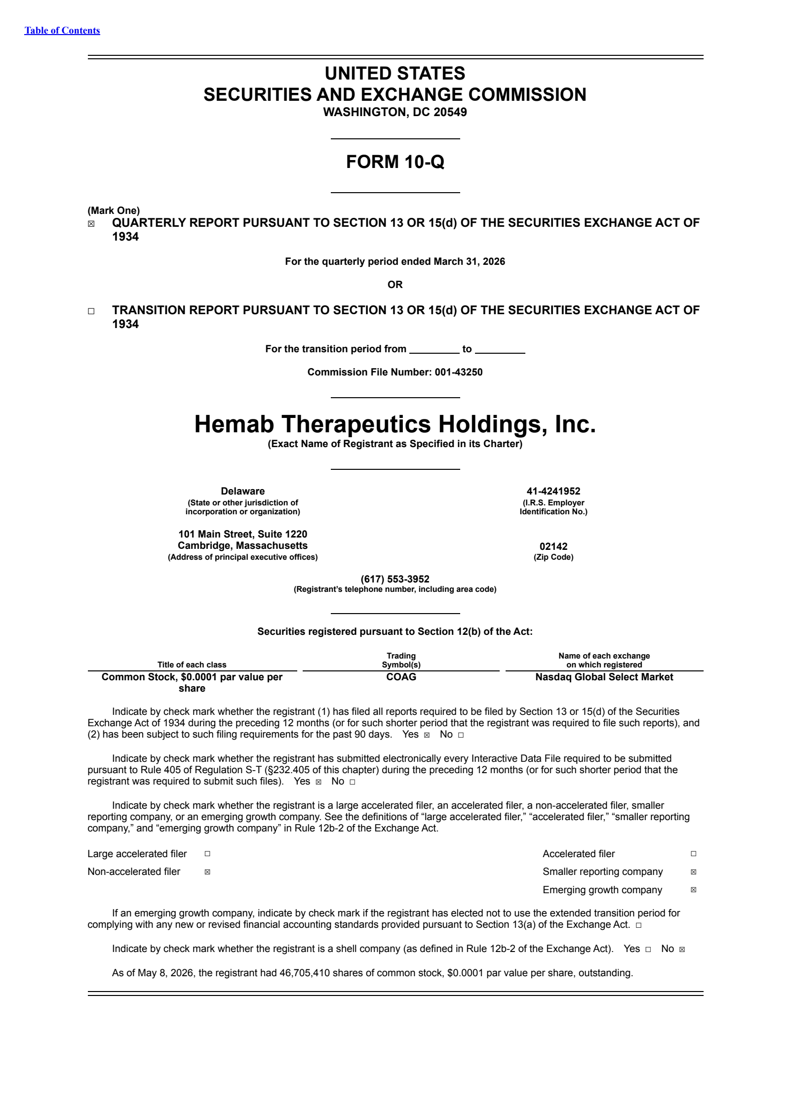 Hemab Therapeutics' Q1 2026 Quarterly report