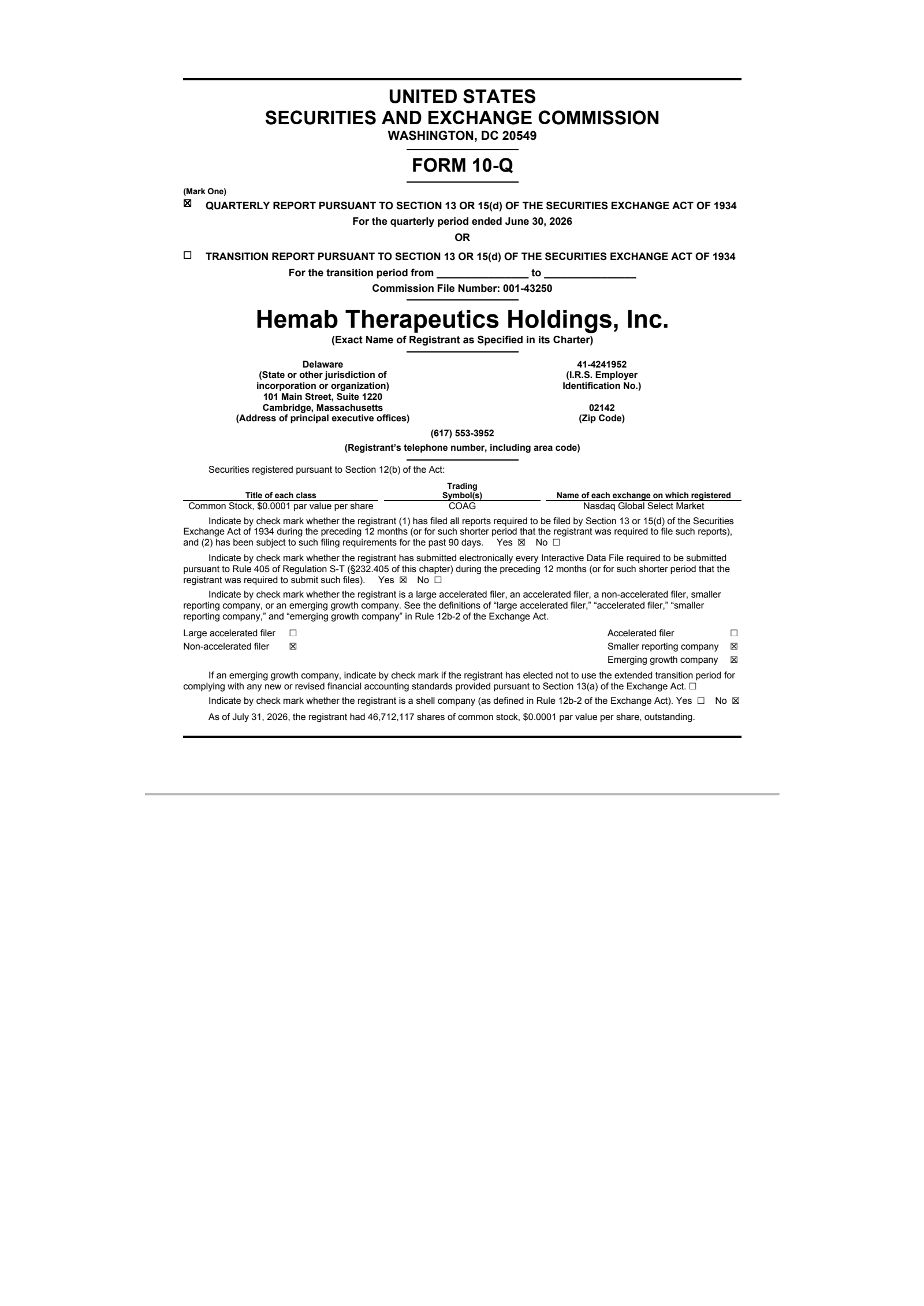 Hemab Therapeutics' Q2 2026 Quarterly report