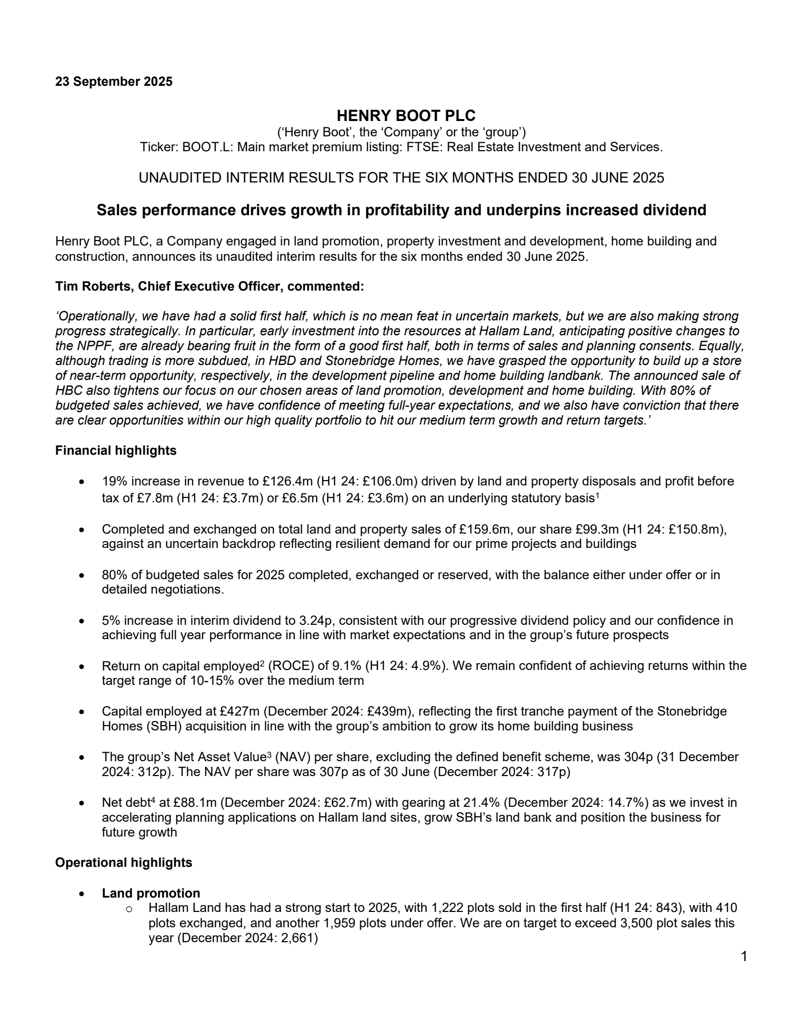 Henry Boot's H1 2025 Interim Report