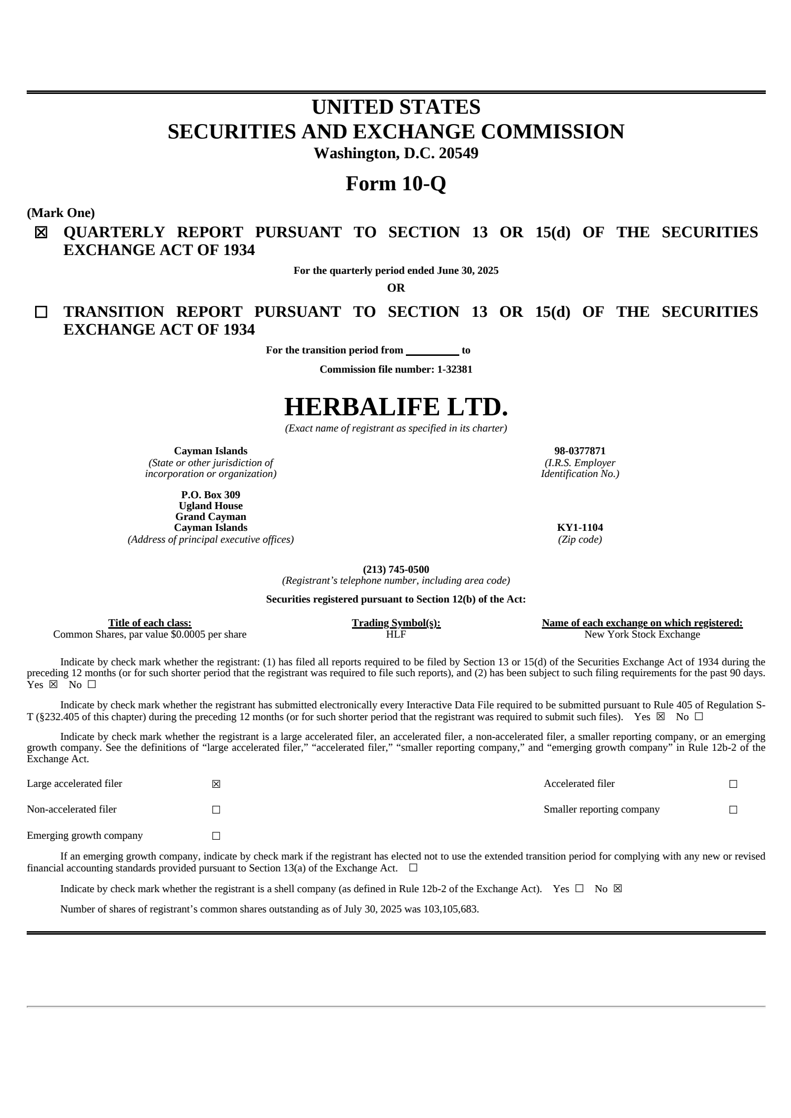 Herbalife's Q2 2025 Quarterly report