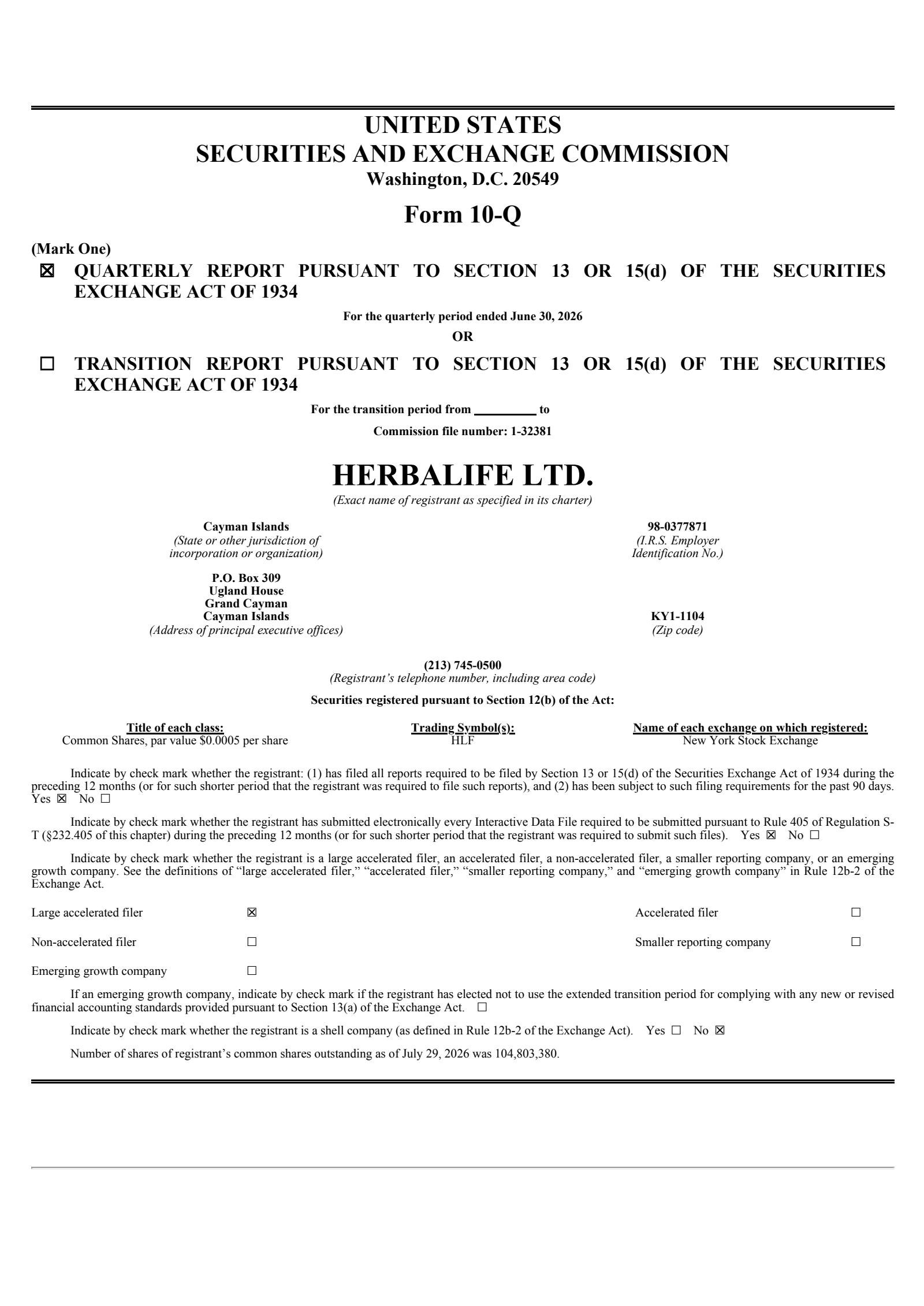 Herbalife's Q2 2026 Quarterly report