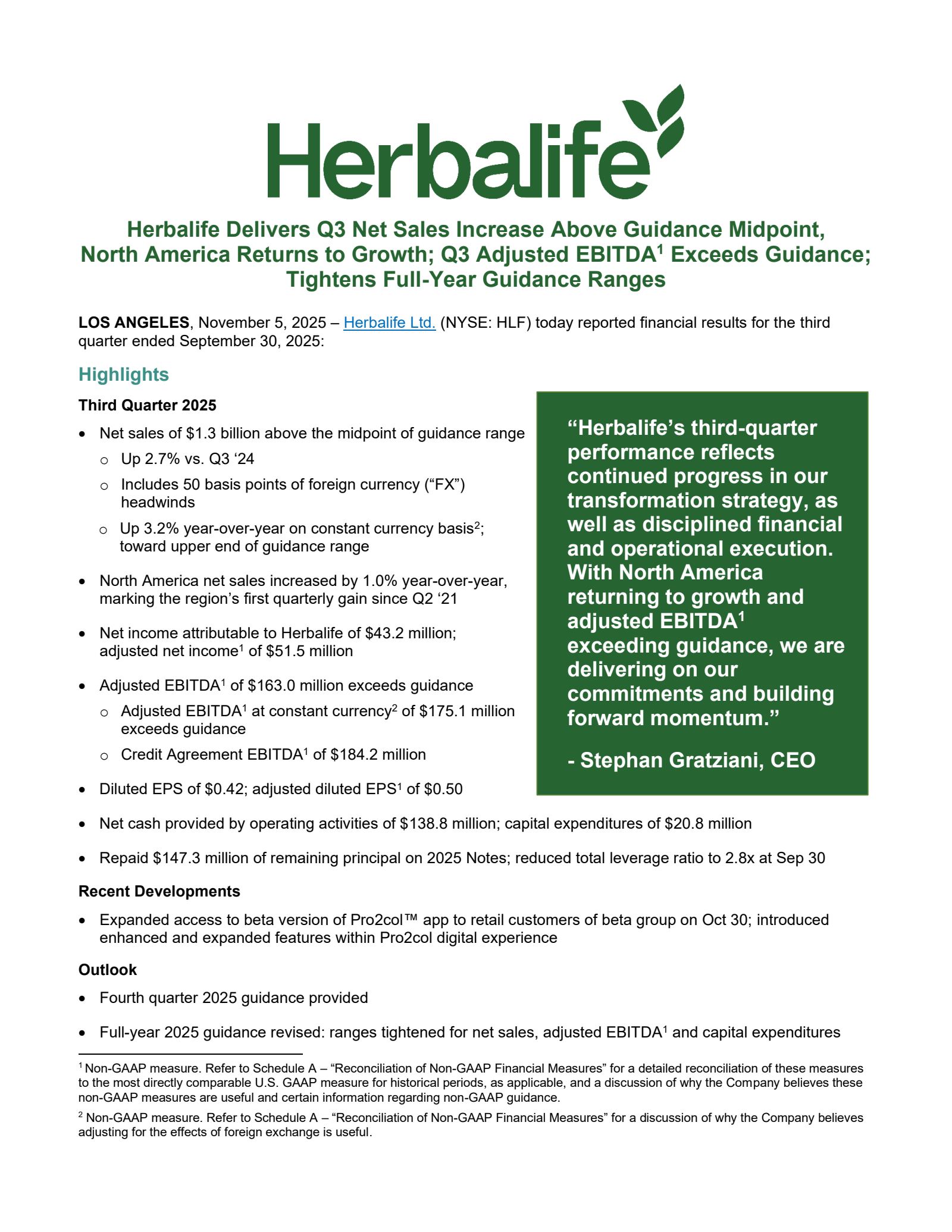 Herbalife's Q3 2025 Earnings Release