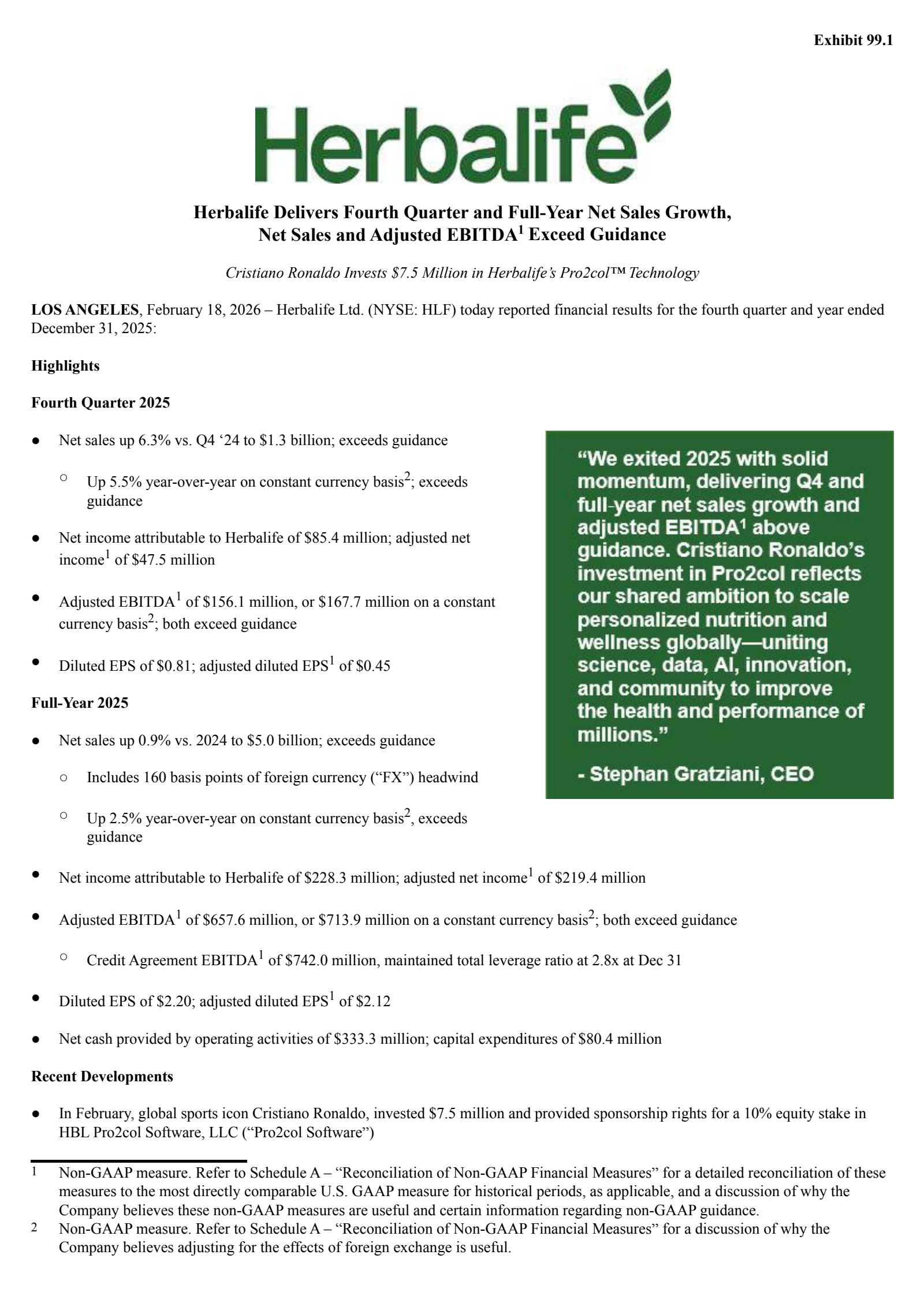 Herbalife's Q4 2025 Press Release