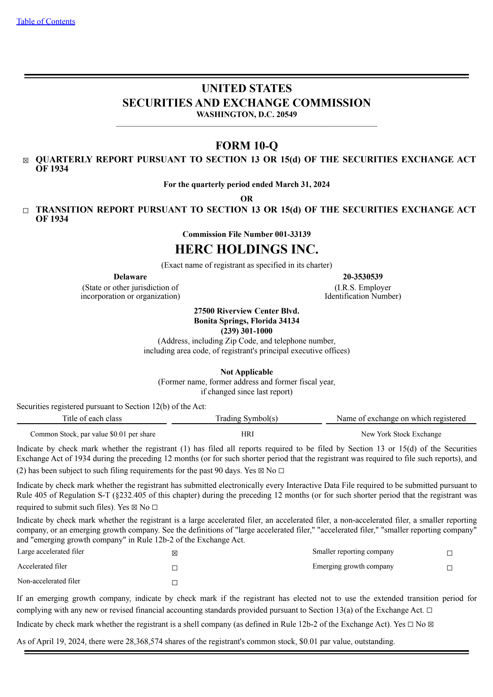 Herc's Q1 2024 Quarterly report
