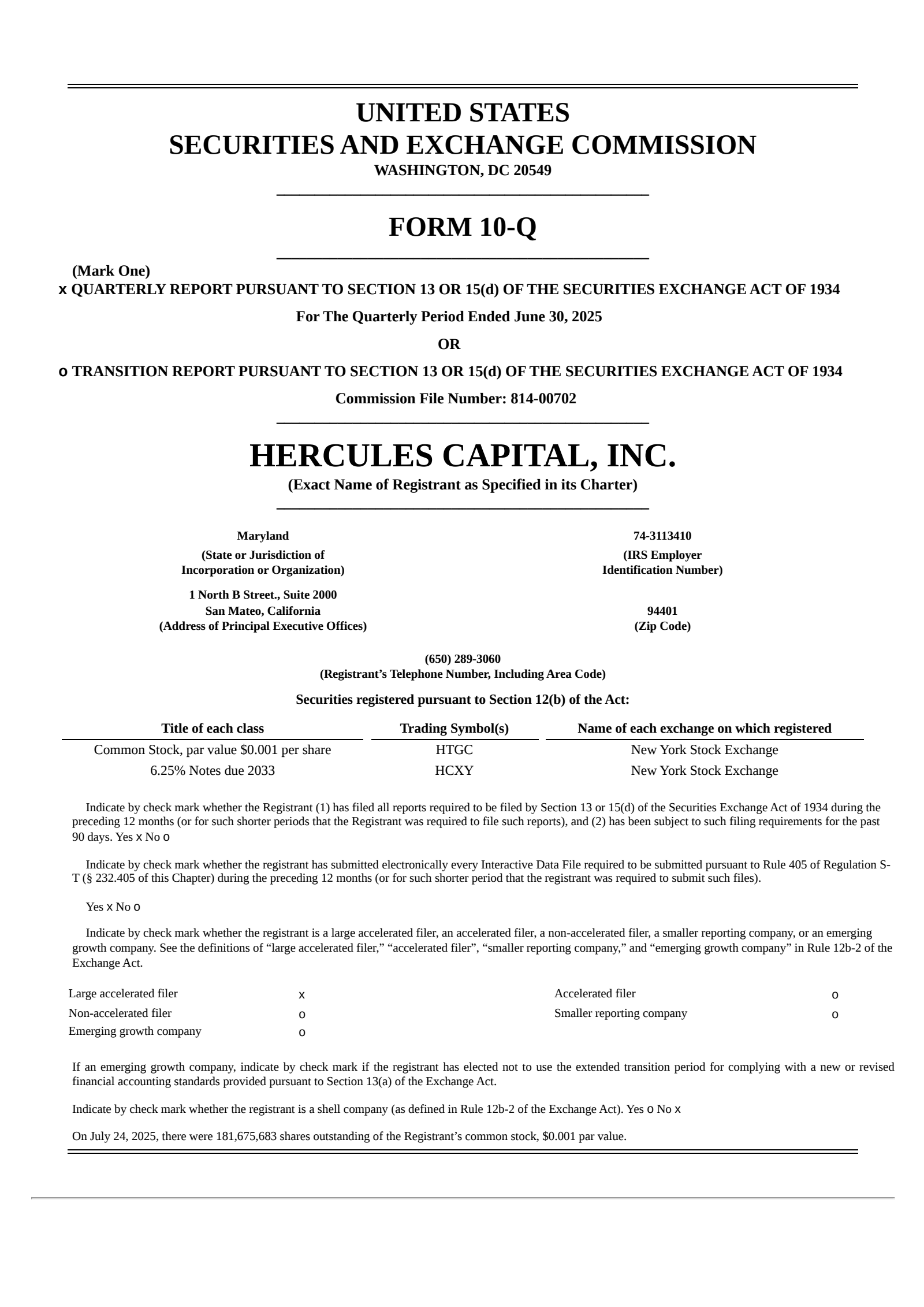 Hercules Capital's Q2 2025 Quarterly report