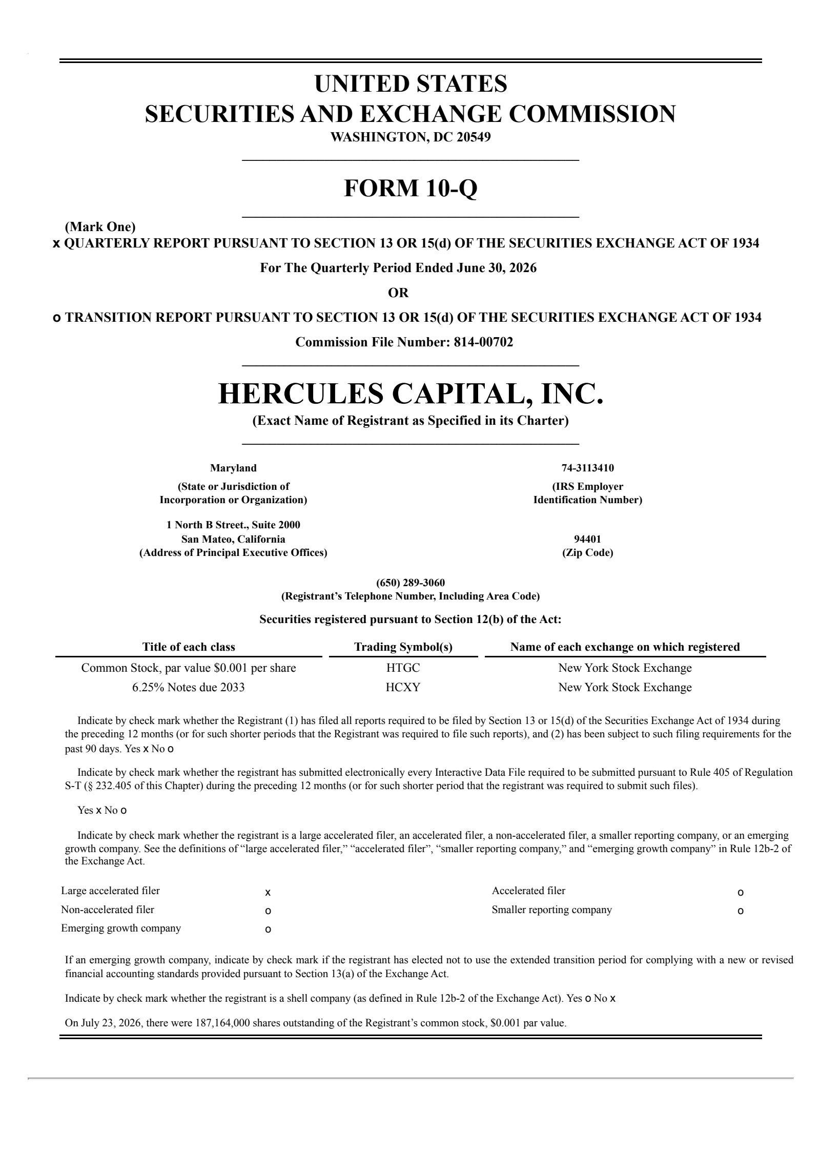 Hercules Capital's Q2 2026 Quarterly report