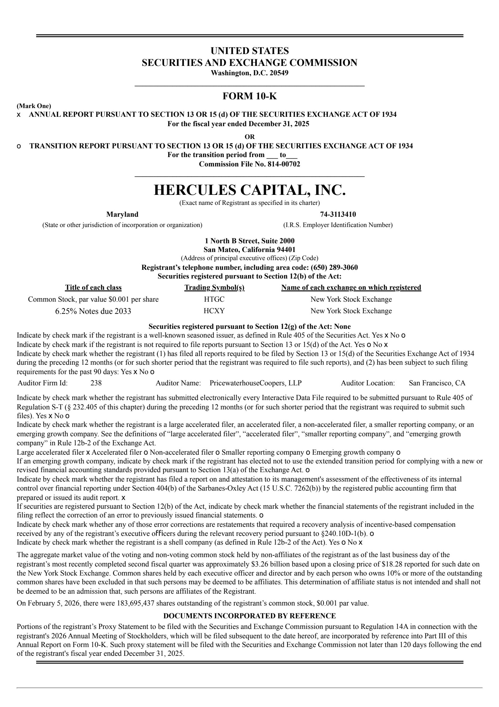 Hercules Capital's Q4 2025 Annual report