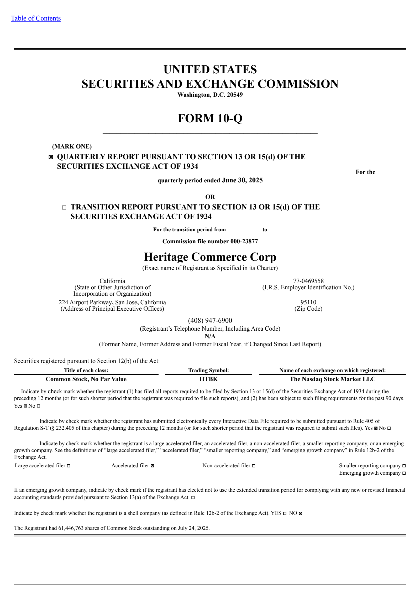 Heritage Commerce's Q2 2025 Quarterly report