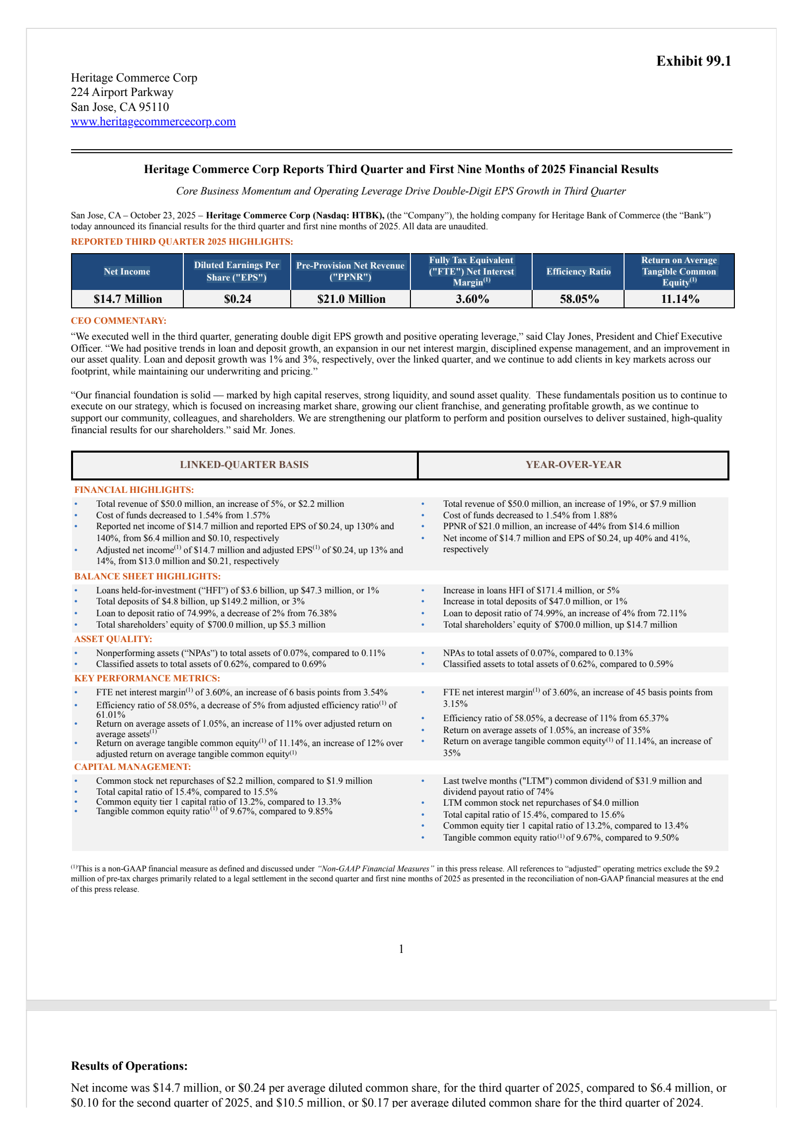 Heritage Commerce's Q3 2025 Earnings Release