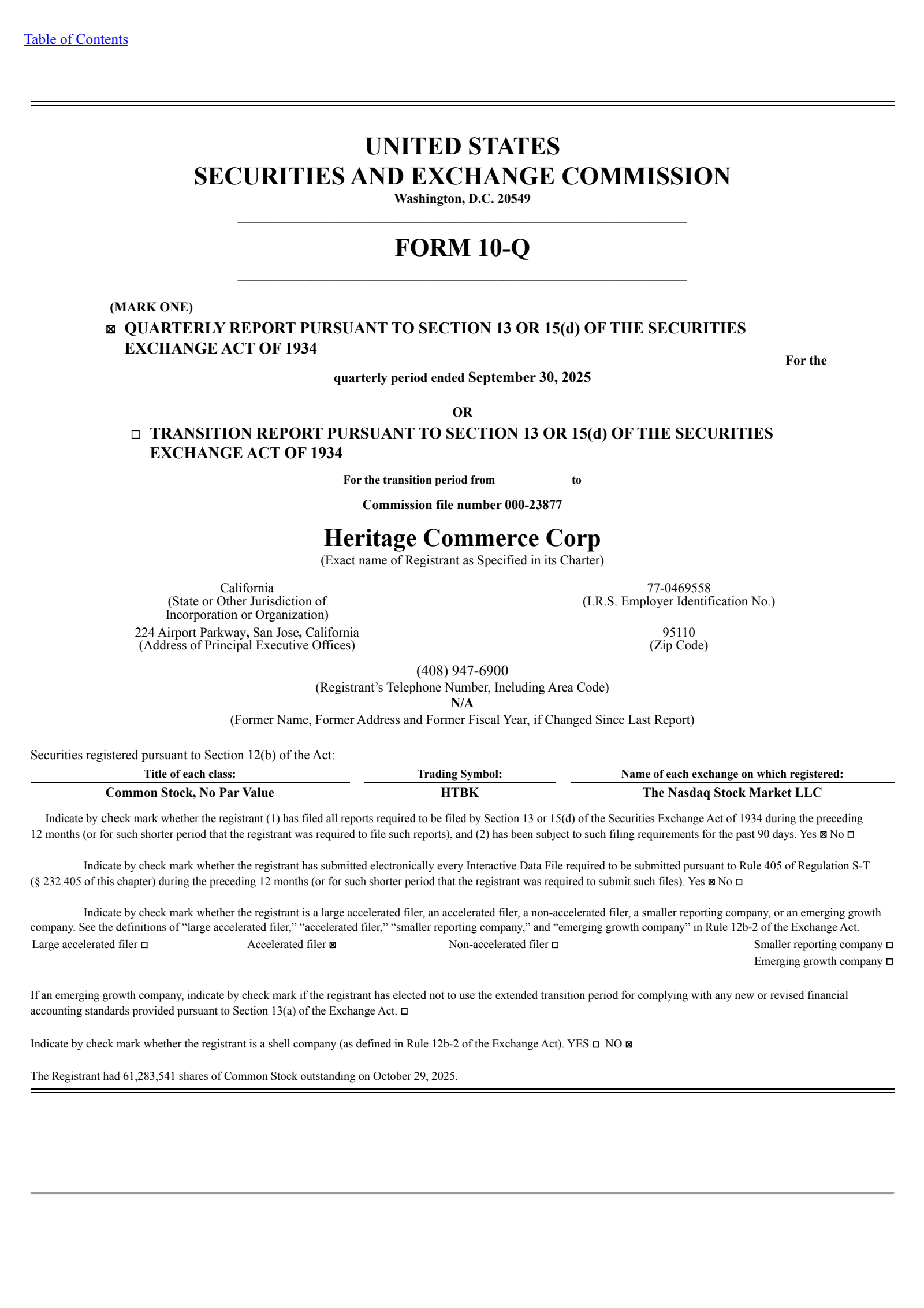 Heritage Commerce's Q3 2025 Quarterly Report