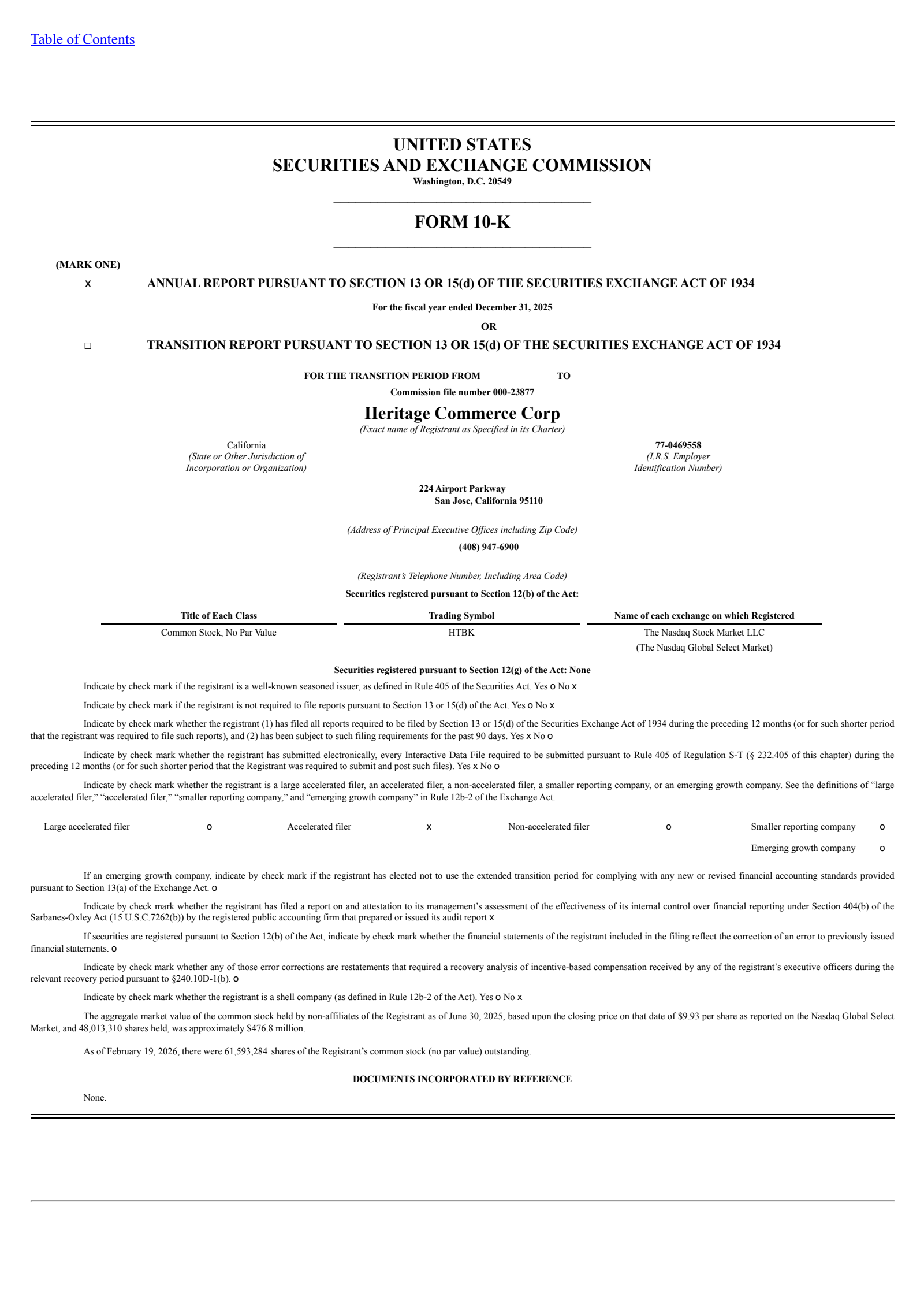 Heritage Commerce's Q4 2025 Annual report