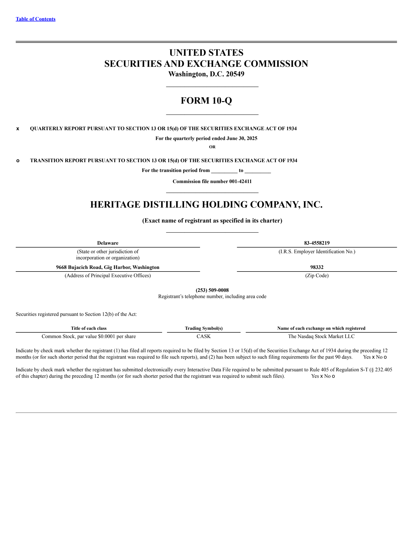 Heritage Distilling's Q2 2025 Quarterly Report