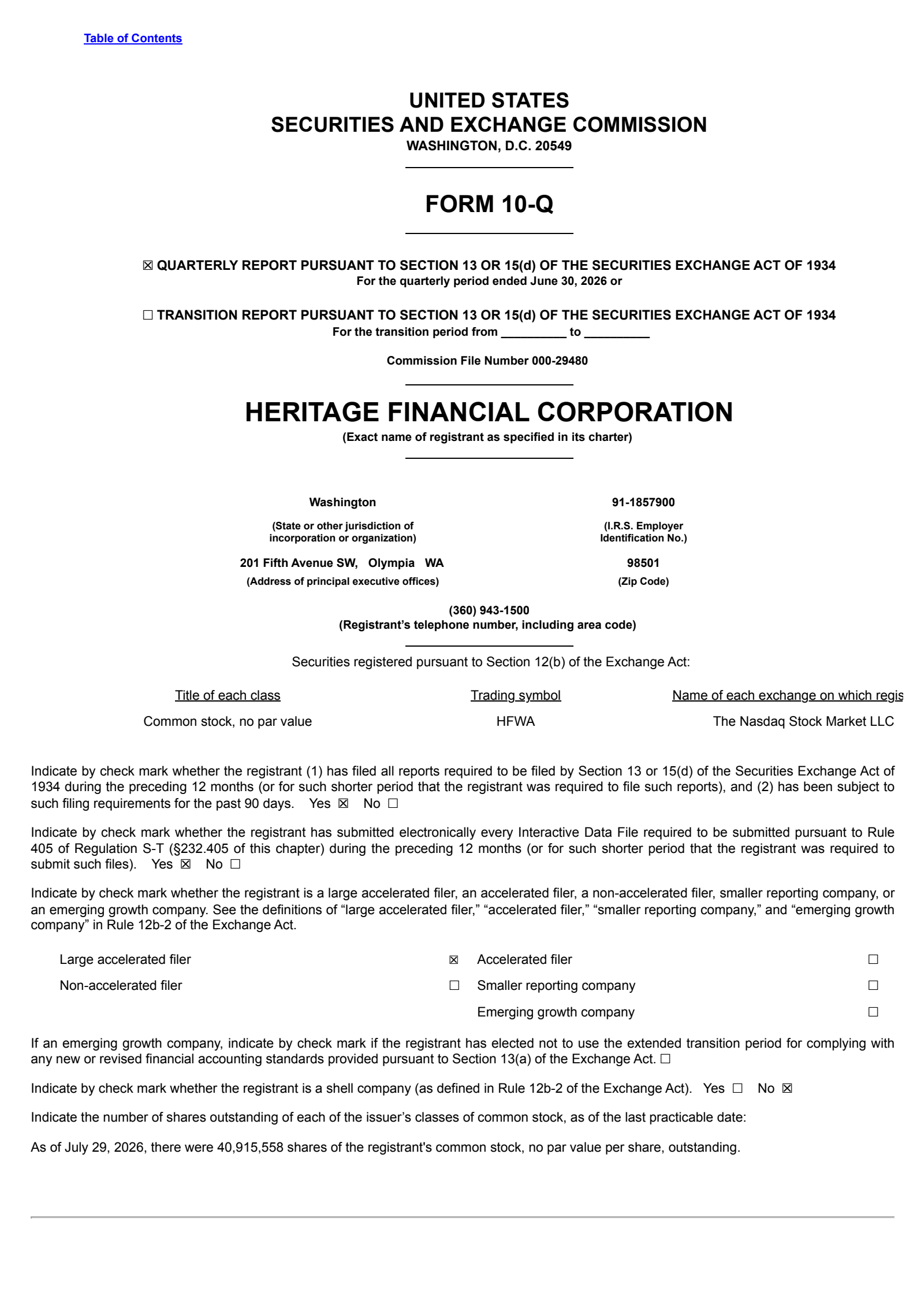 Heritage Financial's Q2 2026 Quarterly report