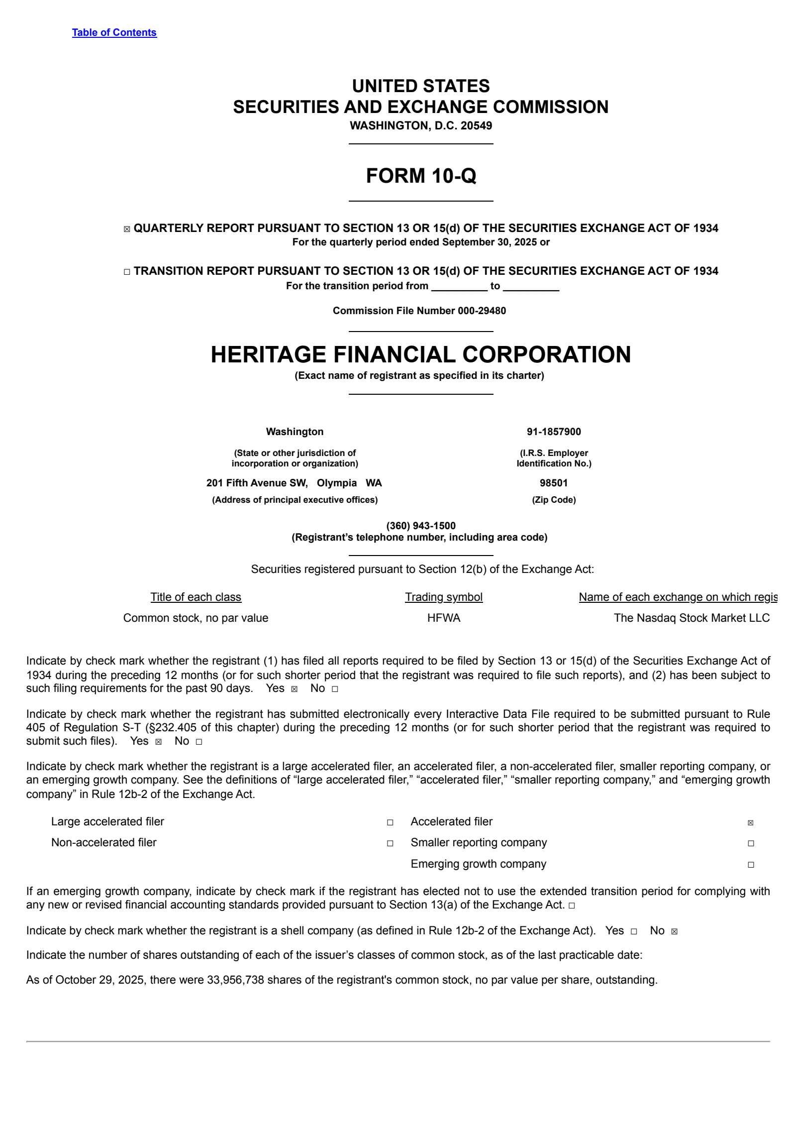 Heritage Financial's Q3 2025 Quarterly Report