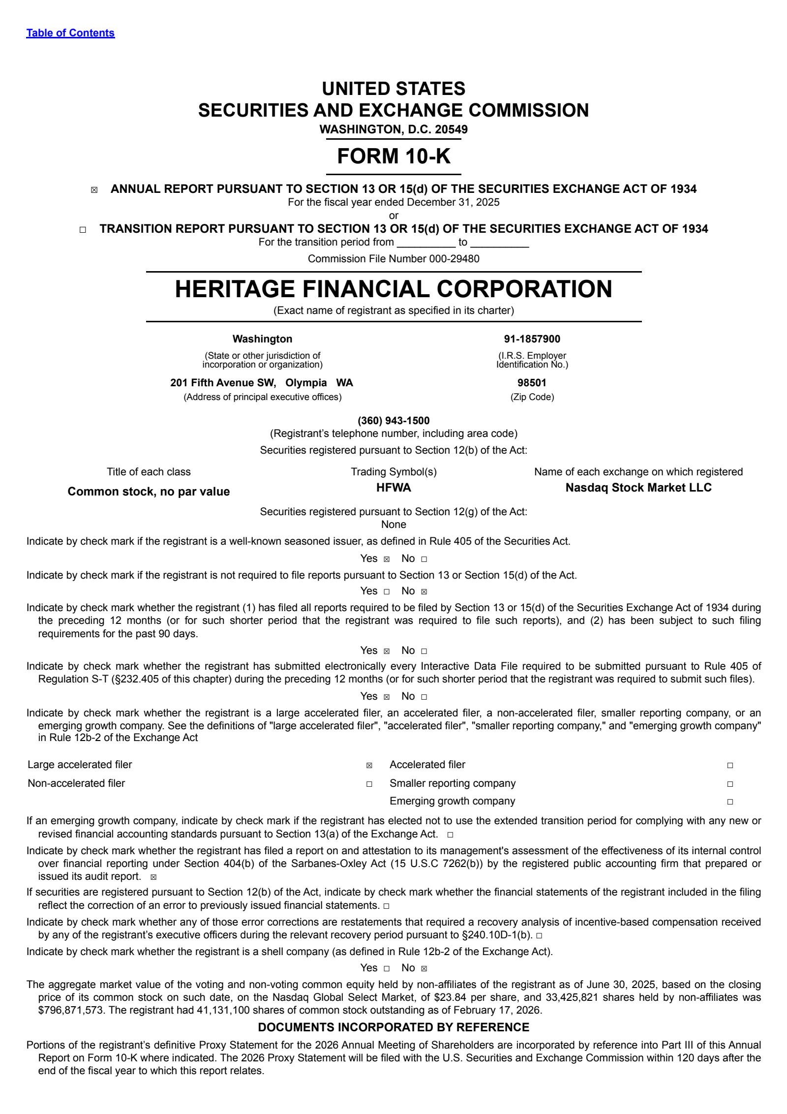 Heritage Financial's Q4 2025 Annual report
