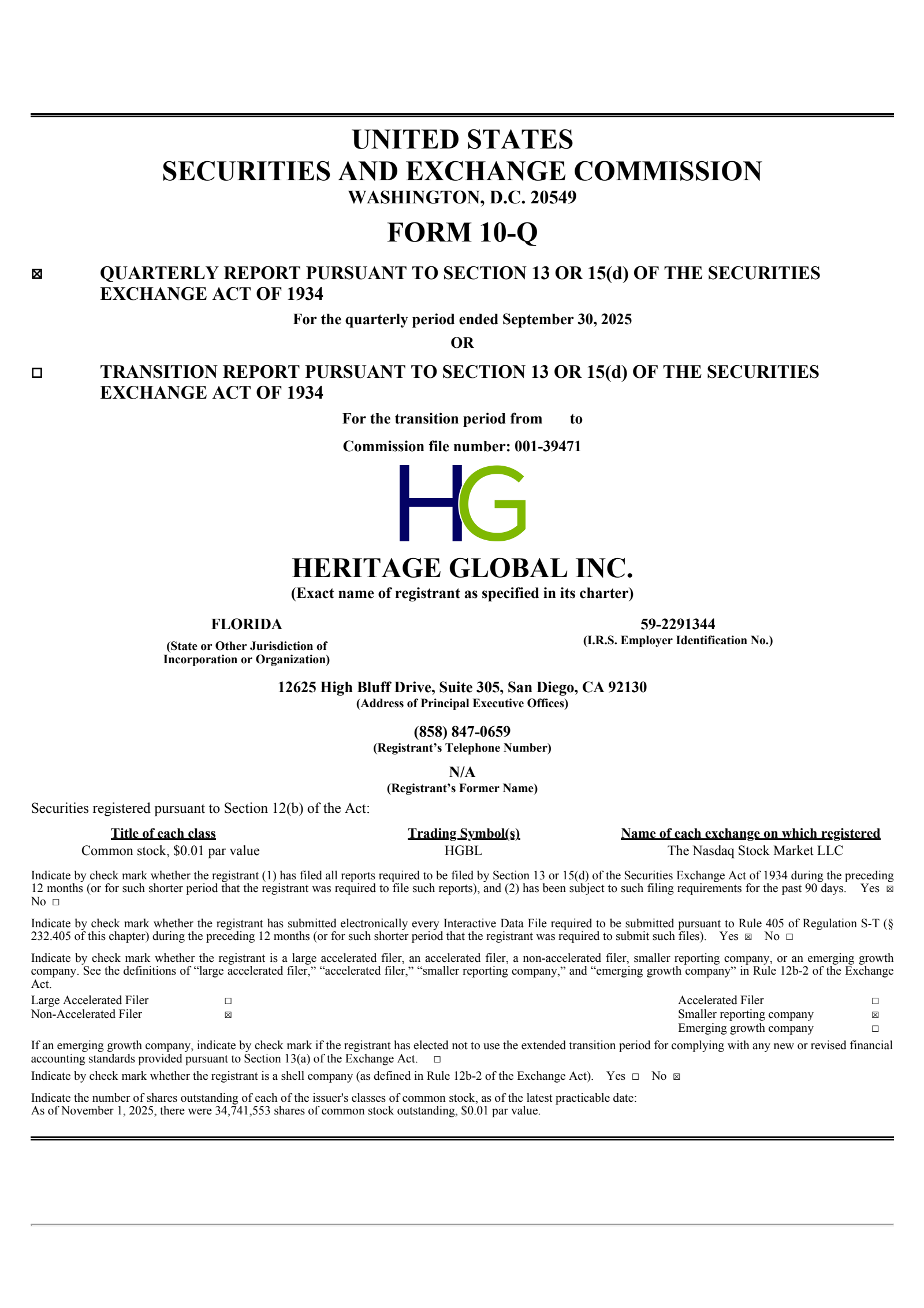Heritage Global's Q3 2025 Quarterly Report
