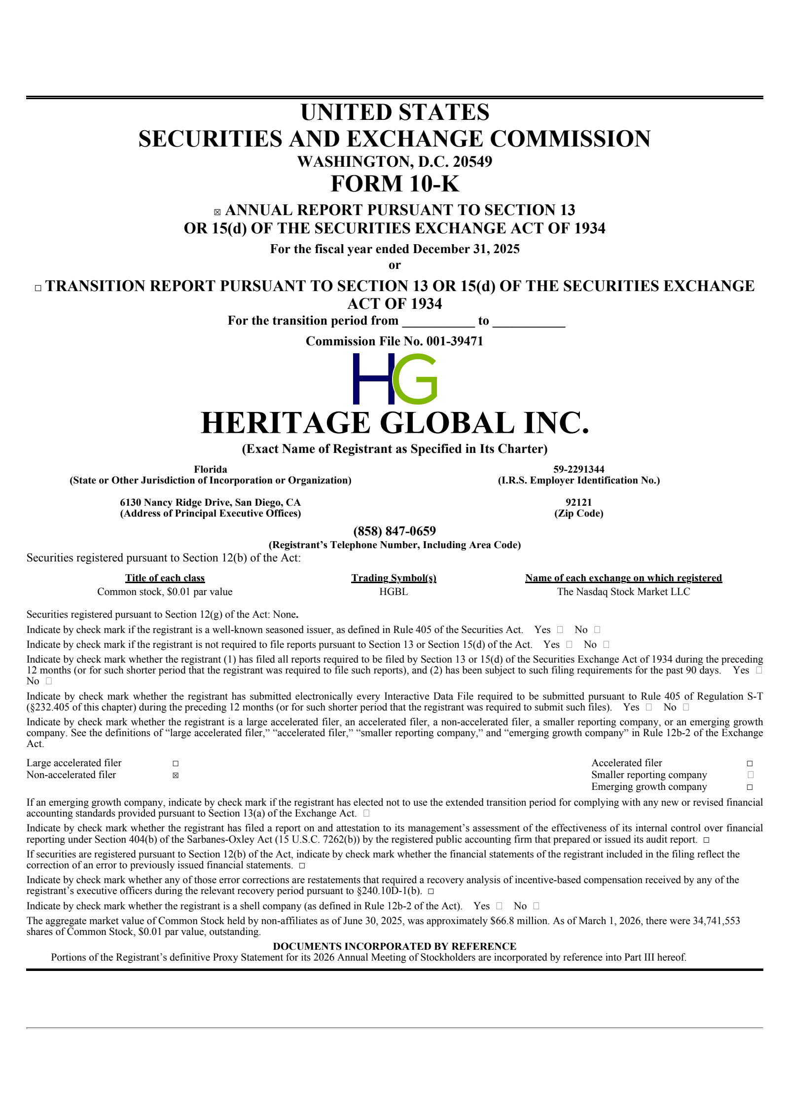 Heritage Global's Q4 2025 Annual report