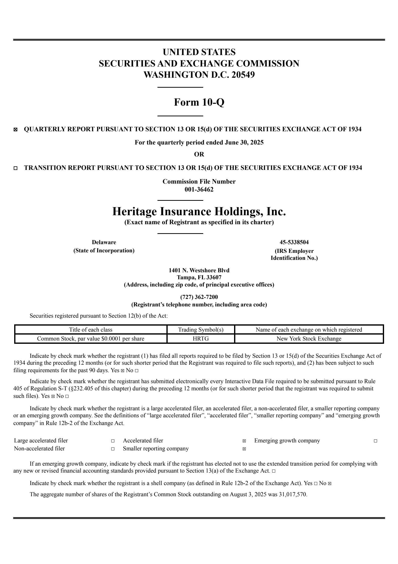 Heritage Insurance's Q2 2025 Quarterly report