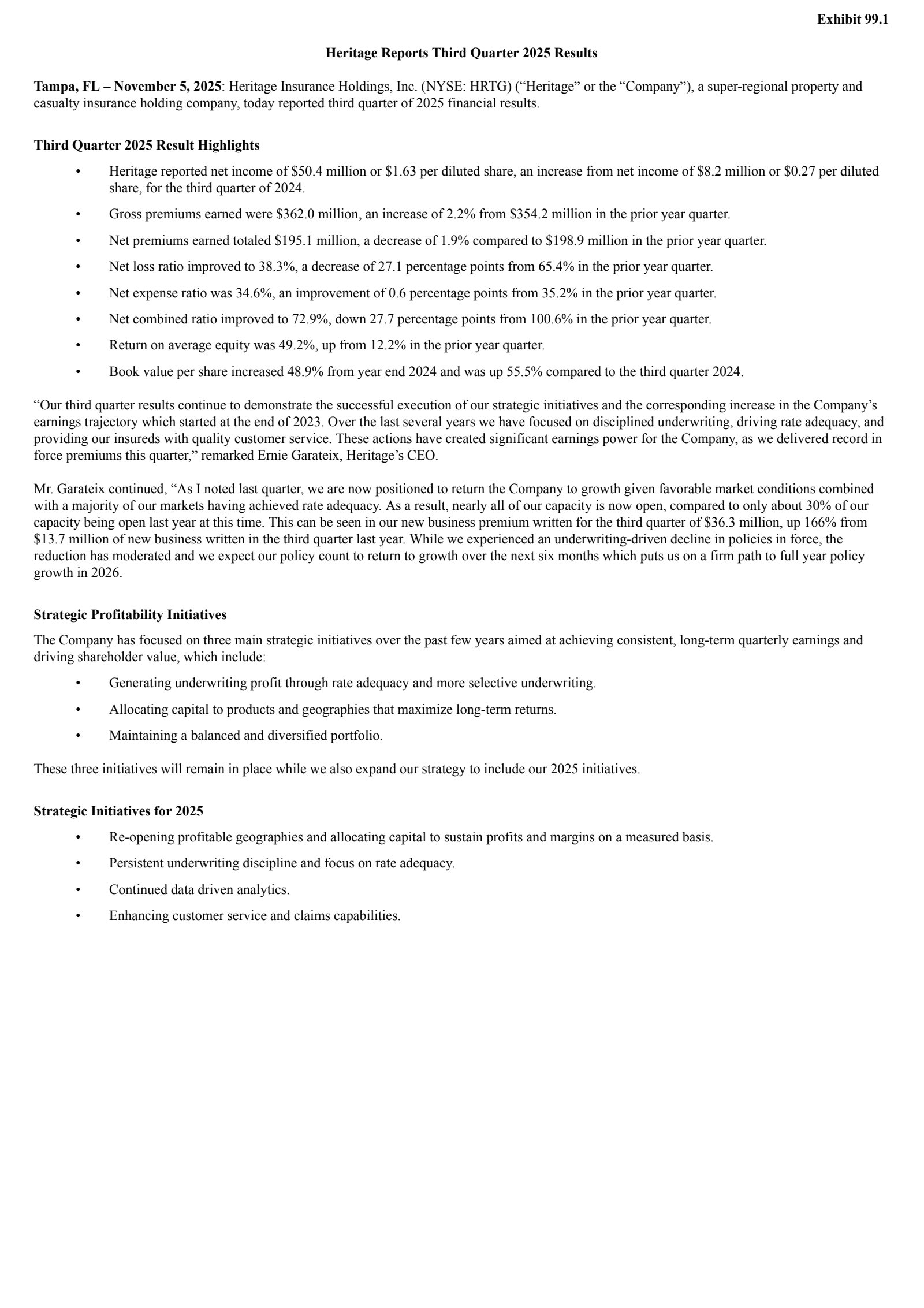 Heritage Insurance's Q3 2025 Earnings Release