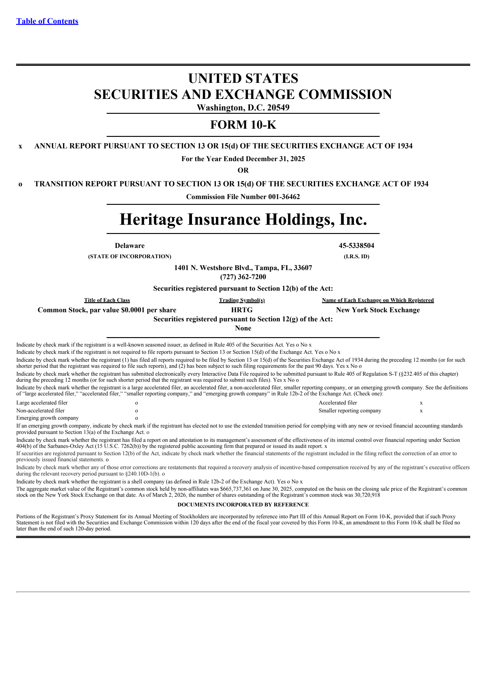 Heritage Insurance's Q4 2025 Annual report