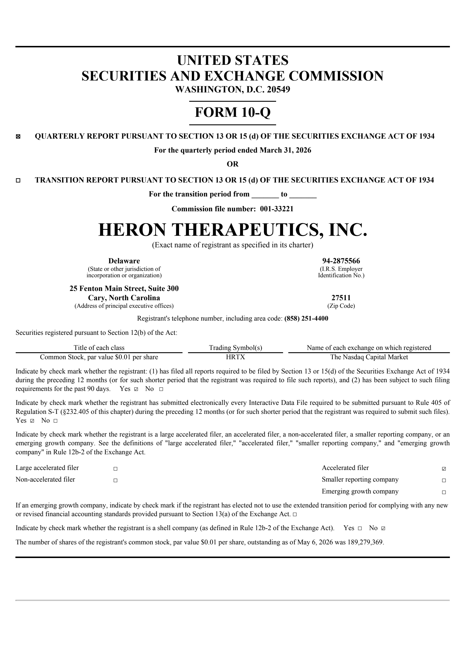 Heron Therapeutics' Q1 2026 Quarterly report