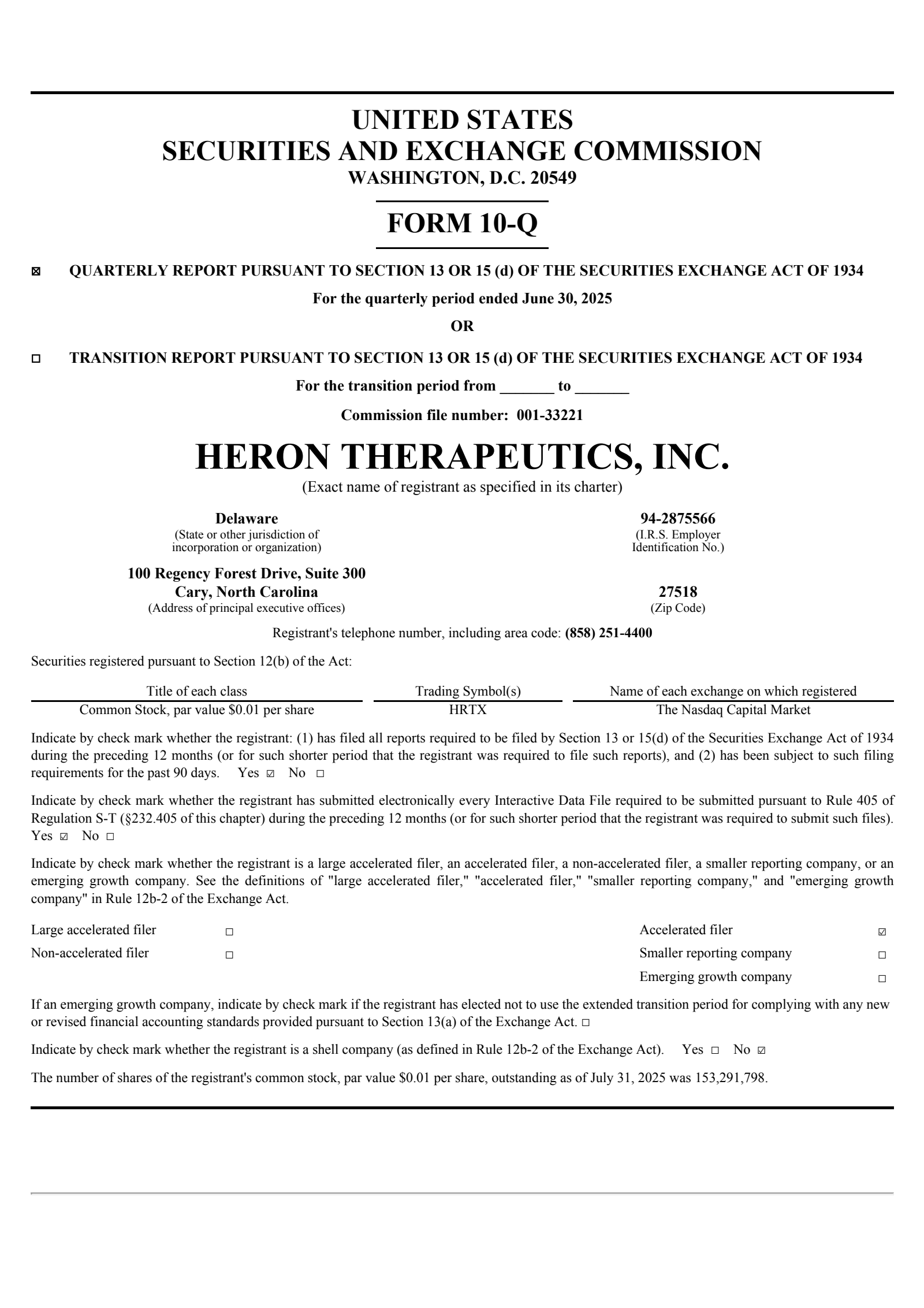 Heron Therapeutics' Q2 2025 Quarterly report