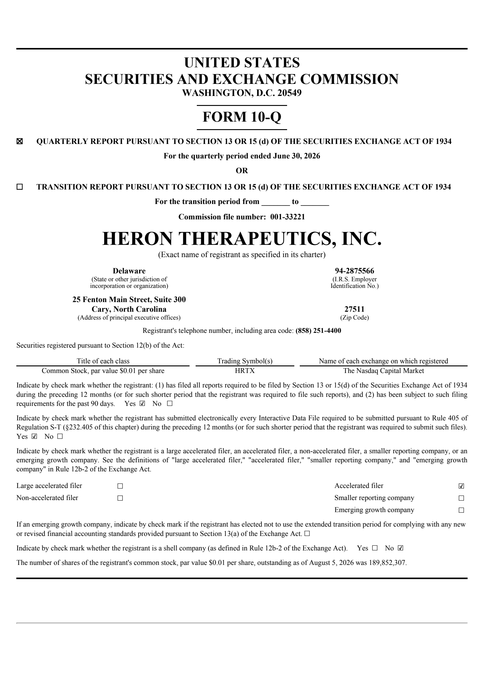 Heron Therapeutics' Q2 2026 Quarterly report
