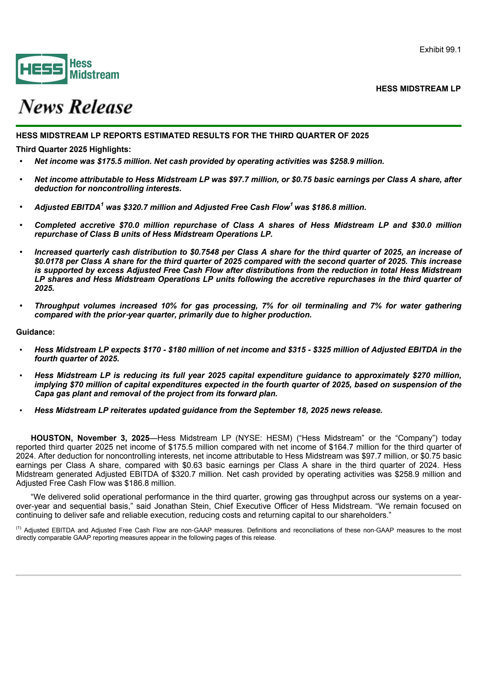 Hess Midstream Partners' Q3 2025 Earnings Release
