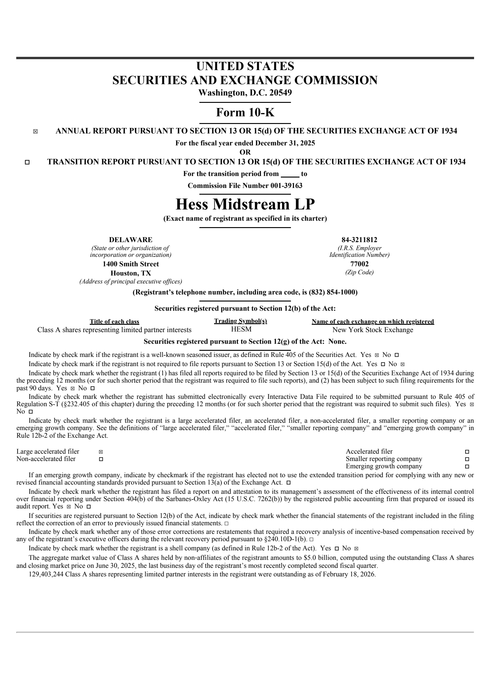 Hess Midstream Partners' Q4 2025 Annual report