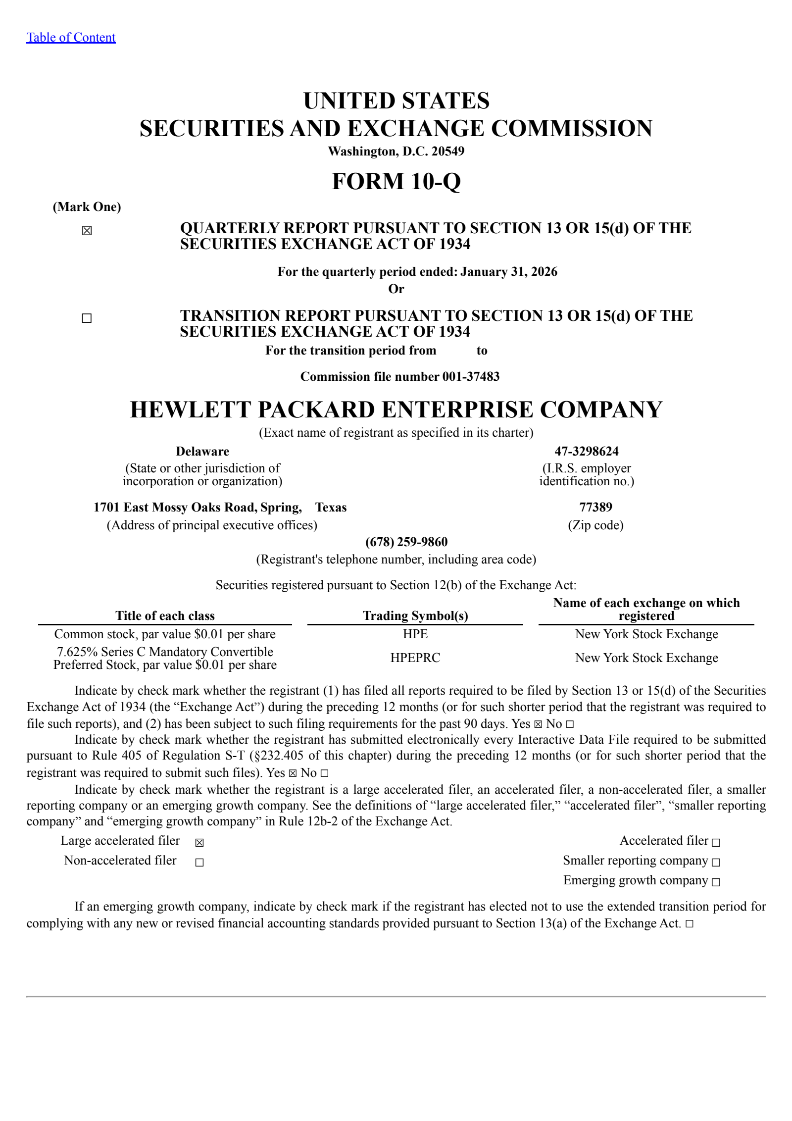 Hewlett Packard Enterprise's Q1 2026 Quarterly report