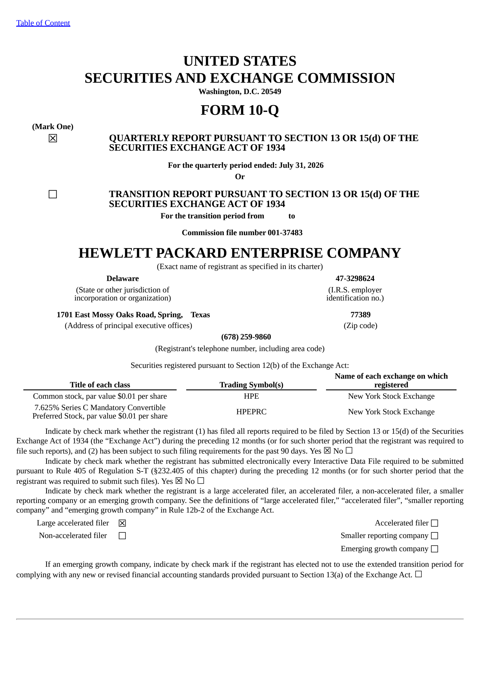 Hewlett Packard Enterprise's Q3 2026 Quarterly report