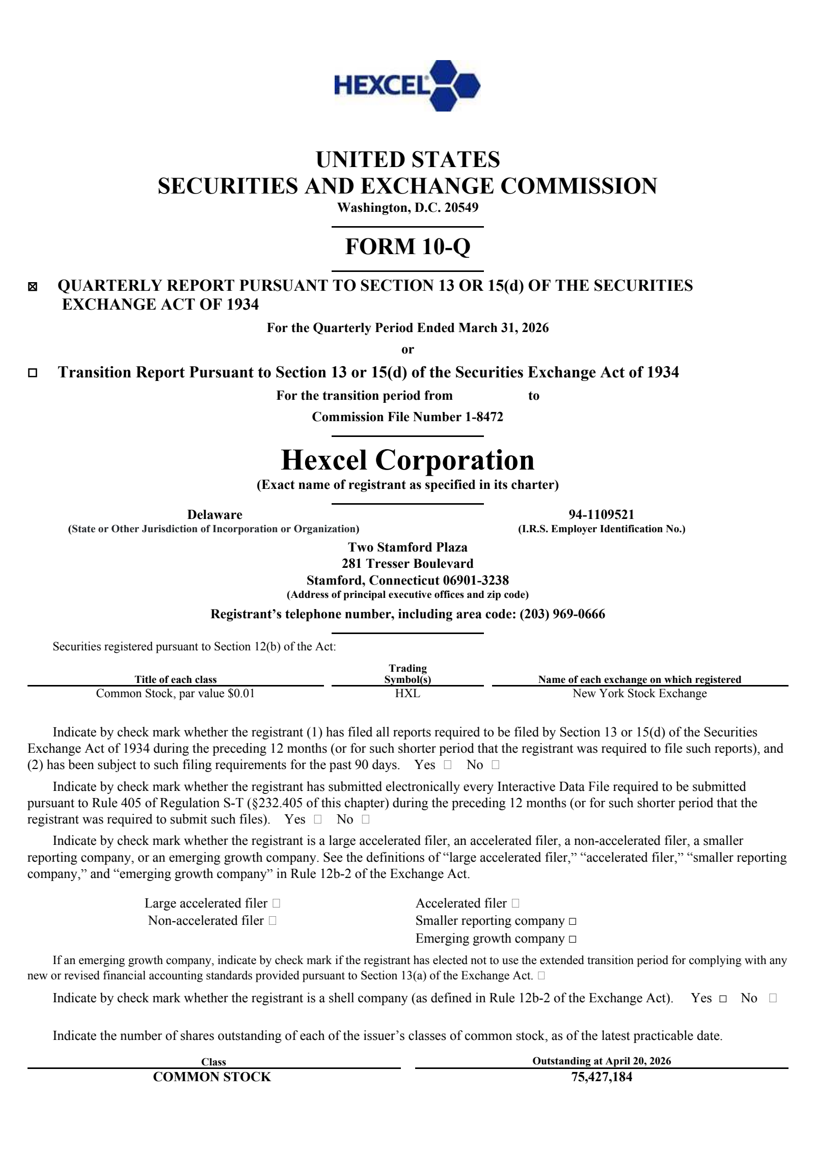 Hexcel's Q1 2026 Quarterly report
