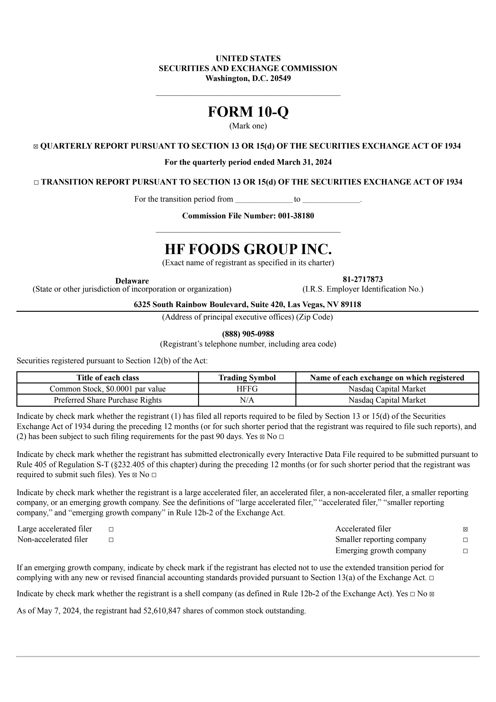 HF Foods Group's Q1 2024 Quarterly report