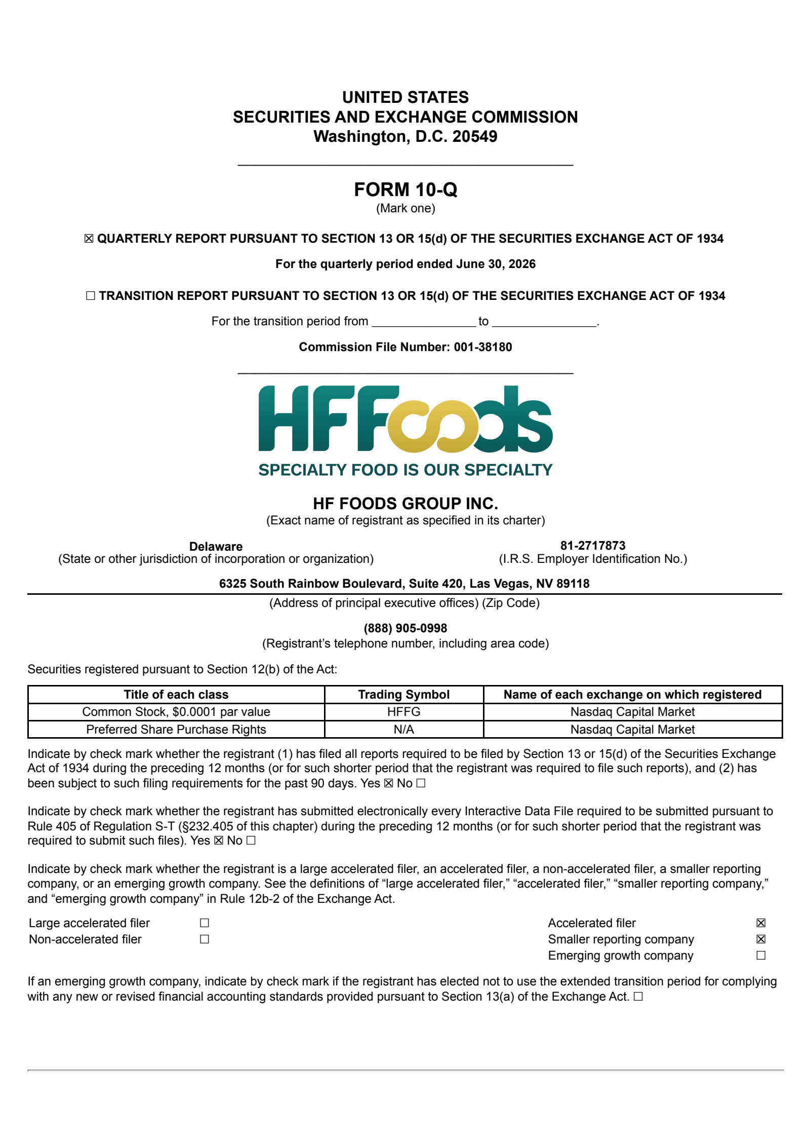 Hf Foods Group's Q2 2026 Quarterly report