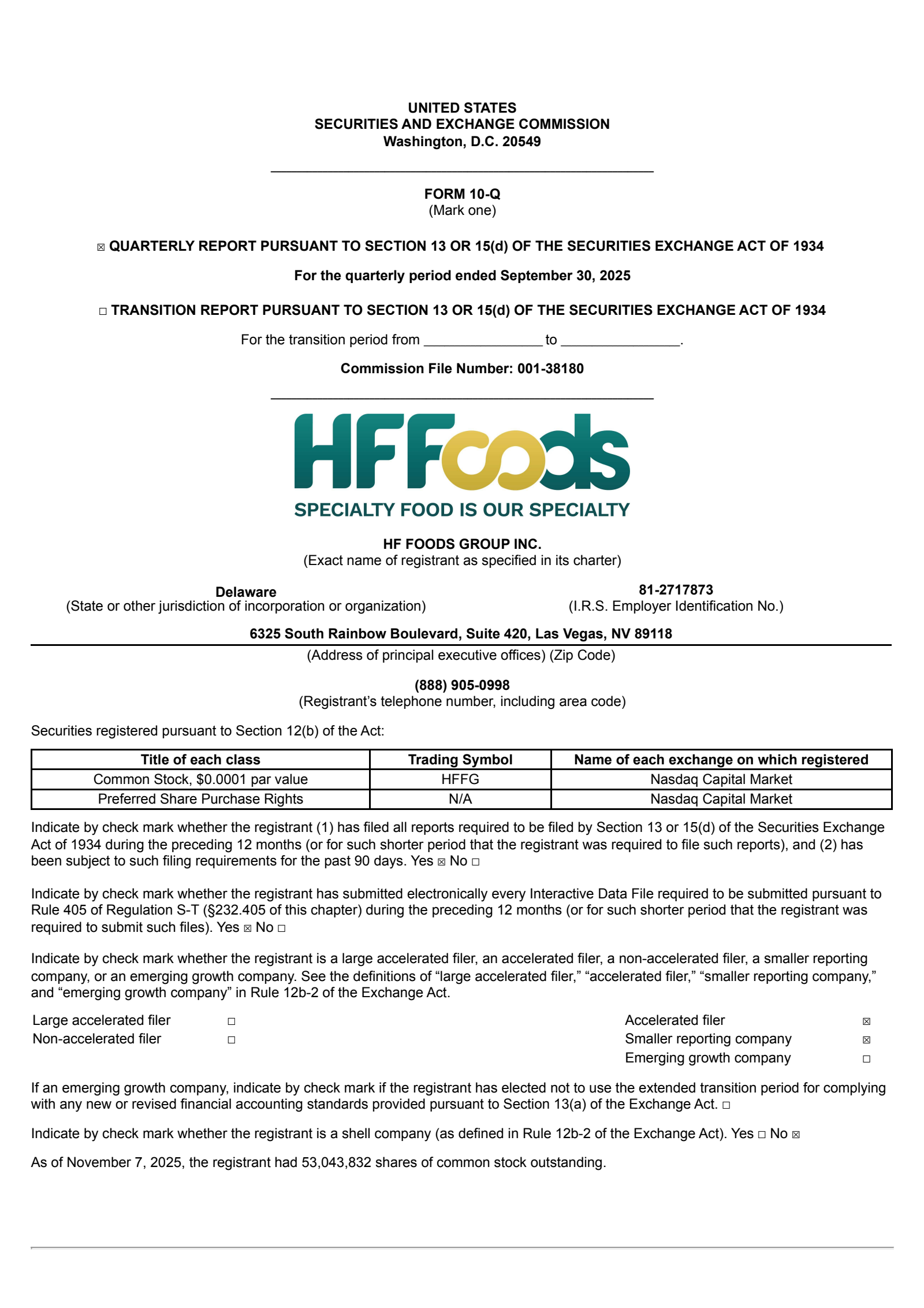 Hf Foods Group's Q3 2025 Quarterly Report
