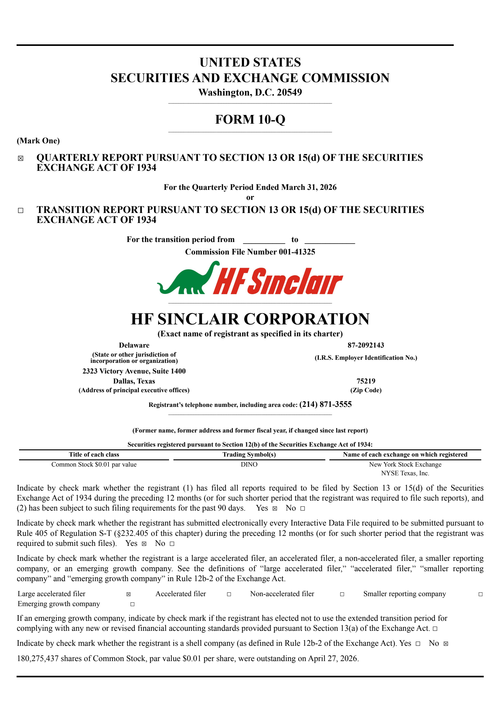HF Sinclair's Q1 2026 Quarterly report