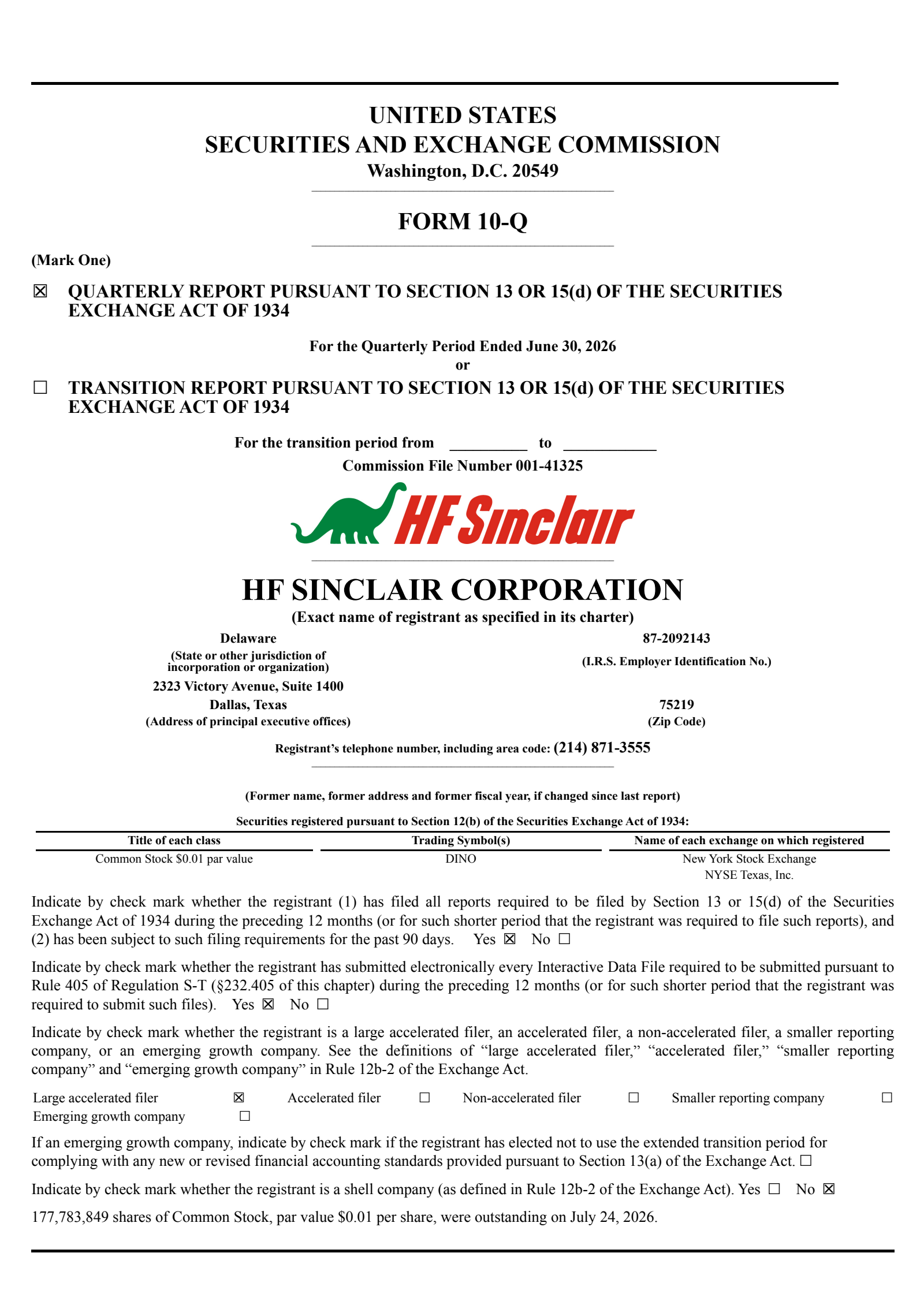 HF Sinclair's Q2 2026 Quarterly report