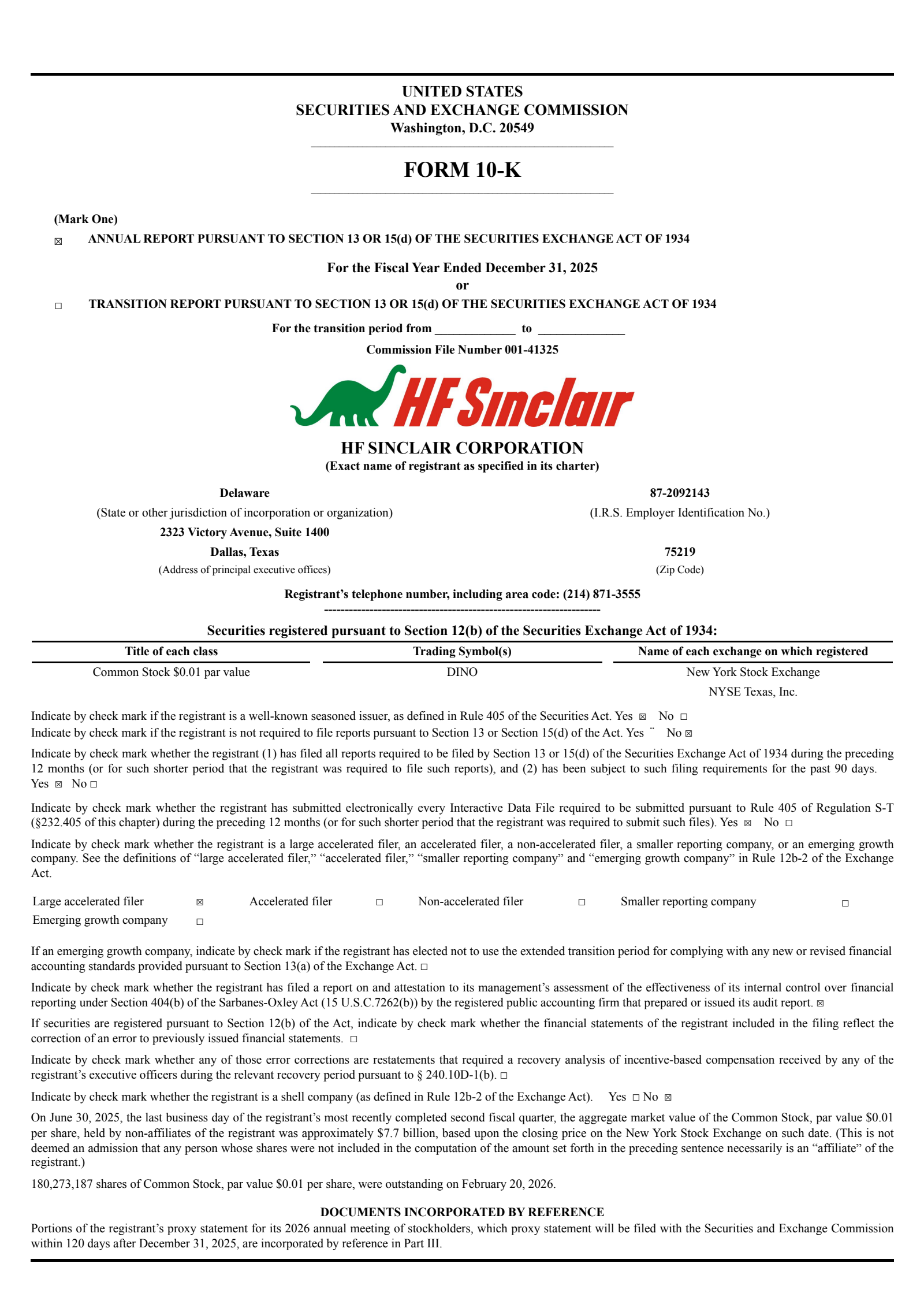 HF Sinclair's Q4 2025 Annual report
