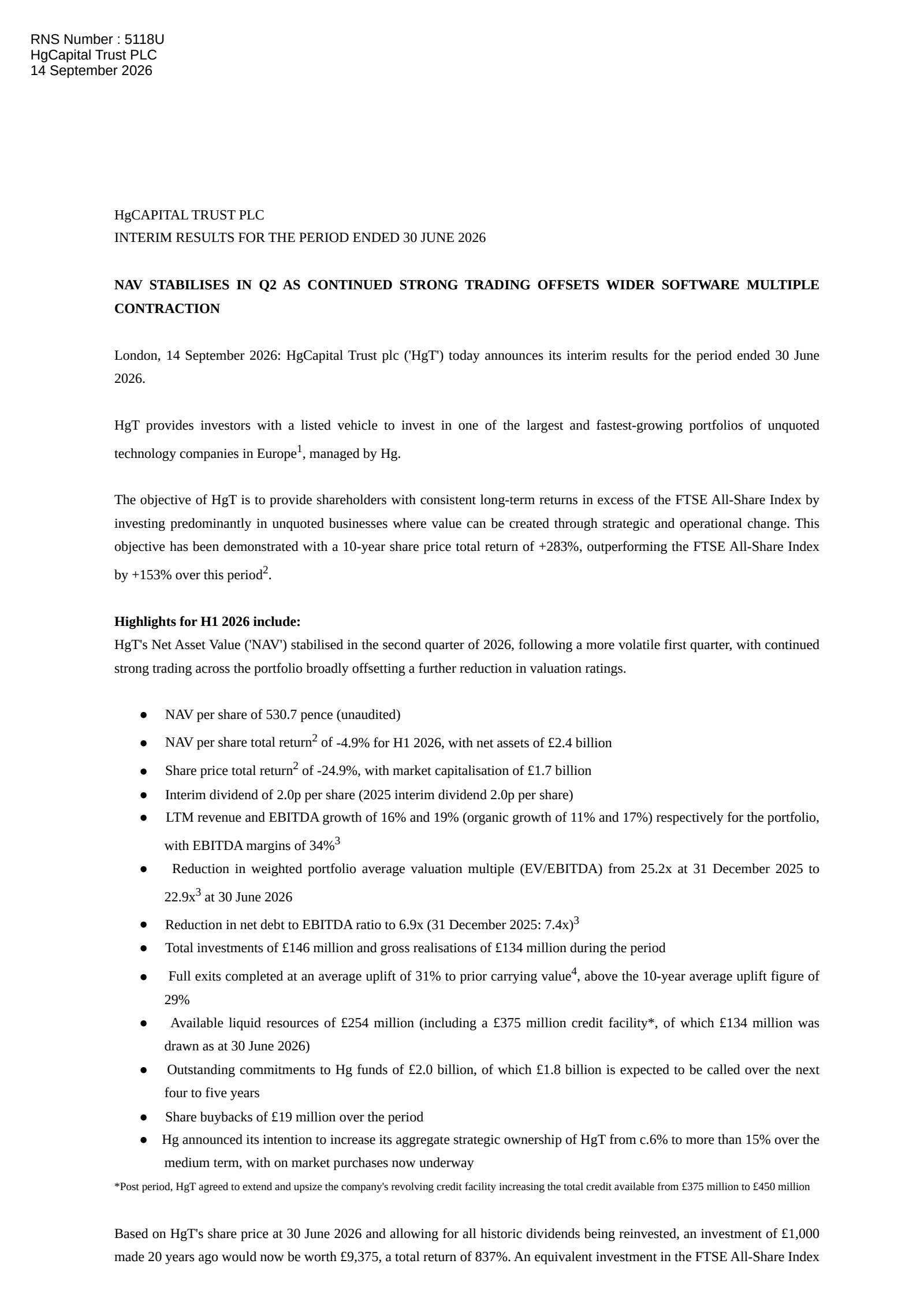 HgCapital Trust's Q2 2026 Interim report