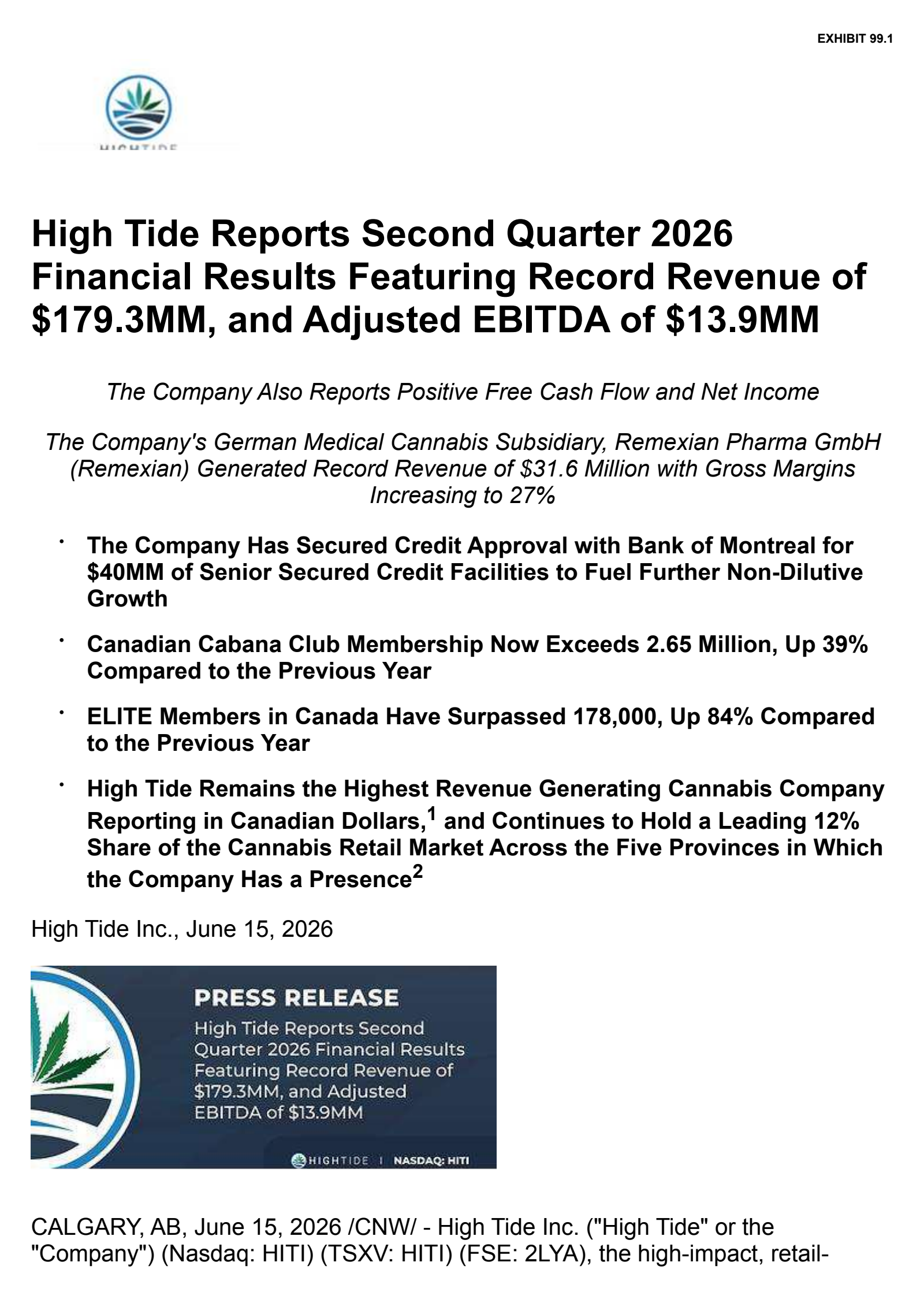 High Tide's Q2 2026 Press Release
