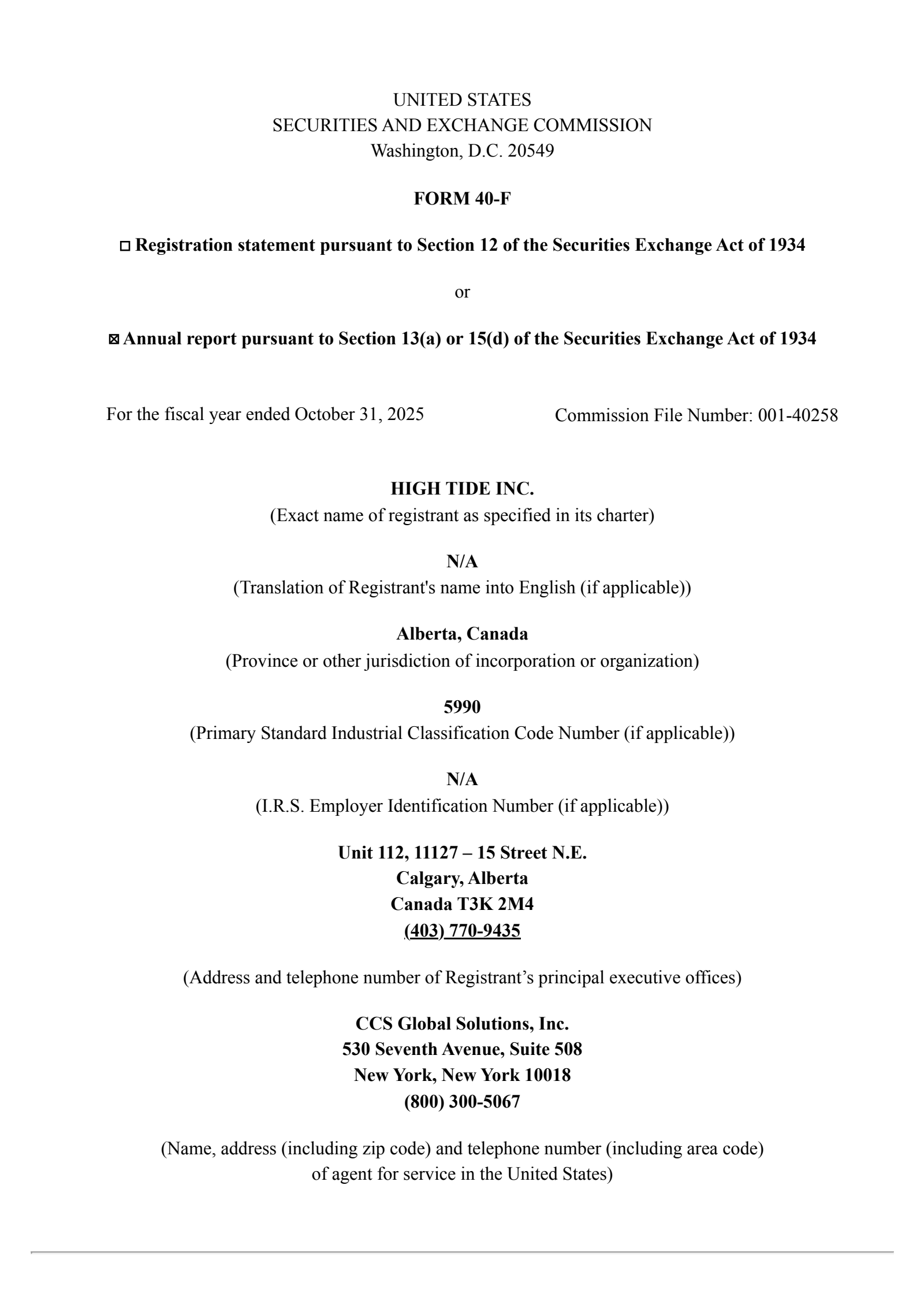 High Tide's Q4 2025 Annual report