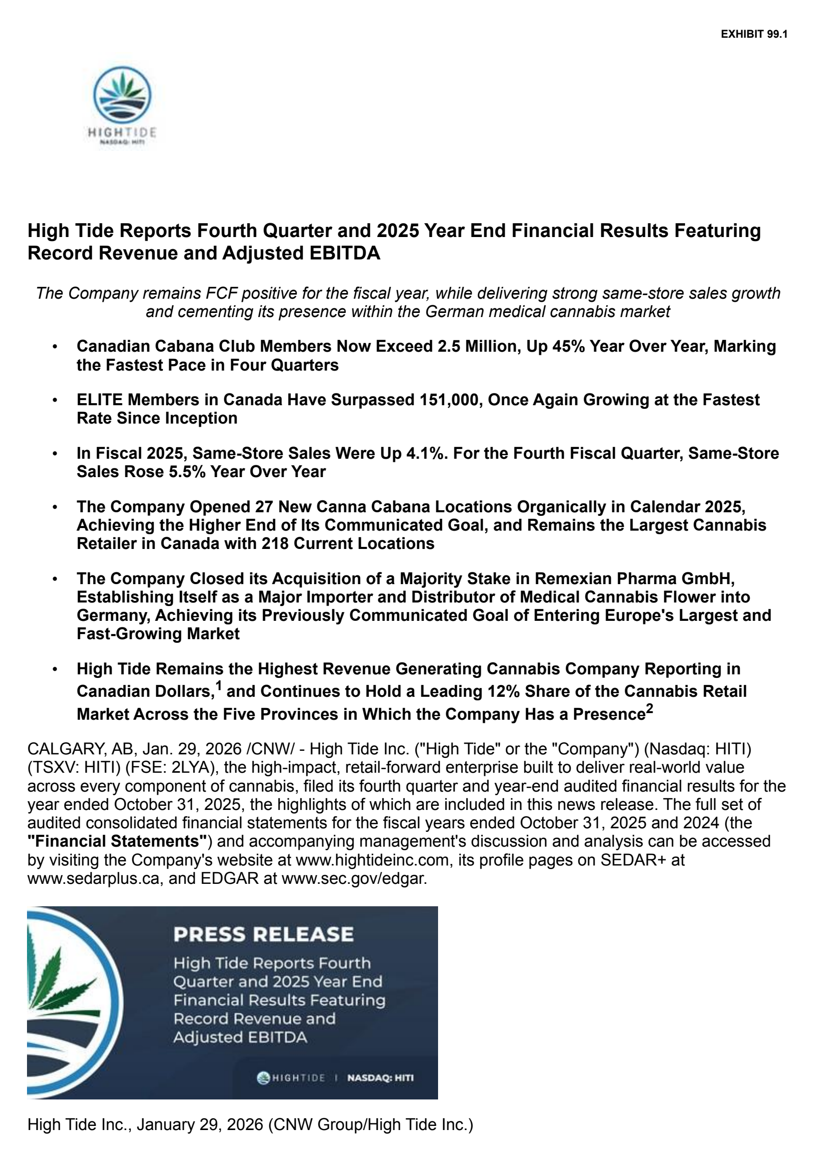 High Tide's Q4 2025 Press Release