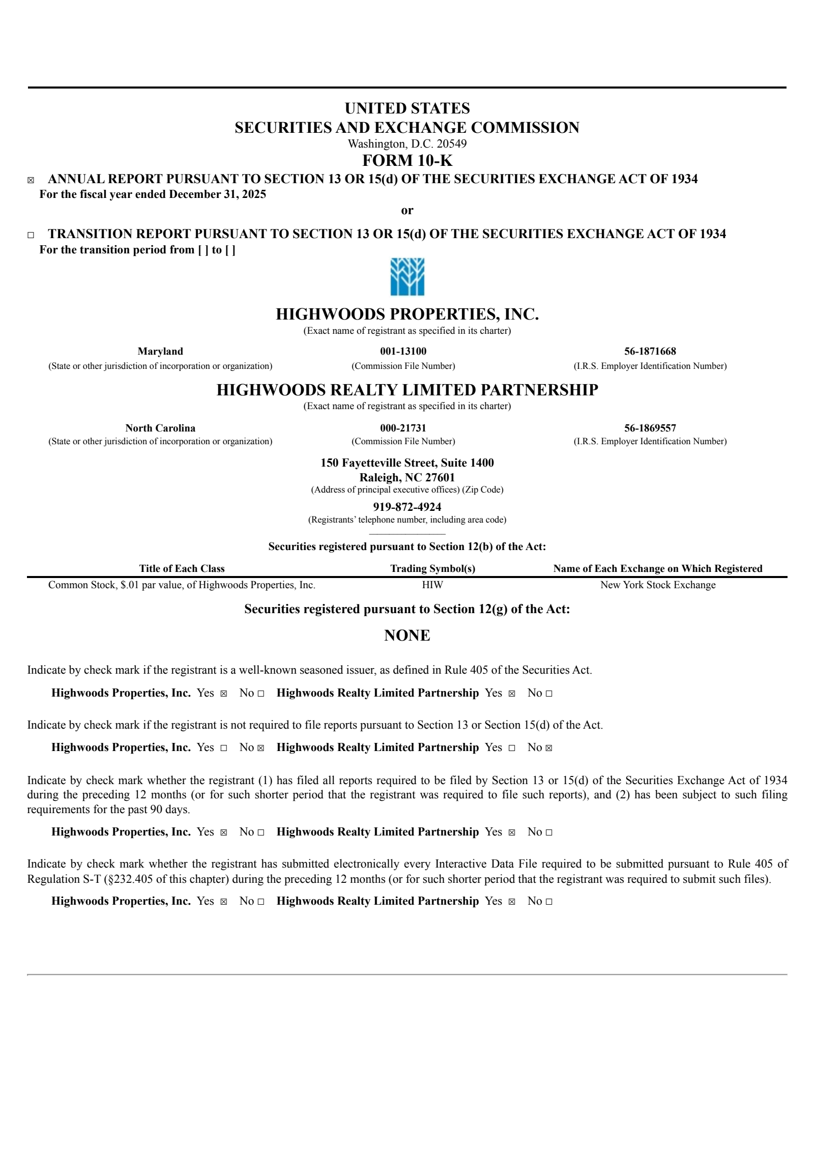 Highwoods Properties' Q4 2025 Annual report