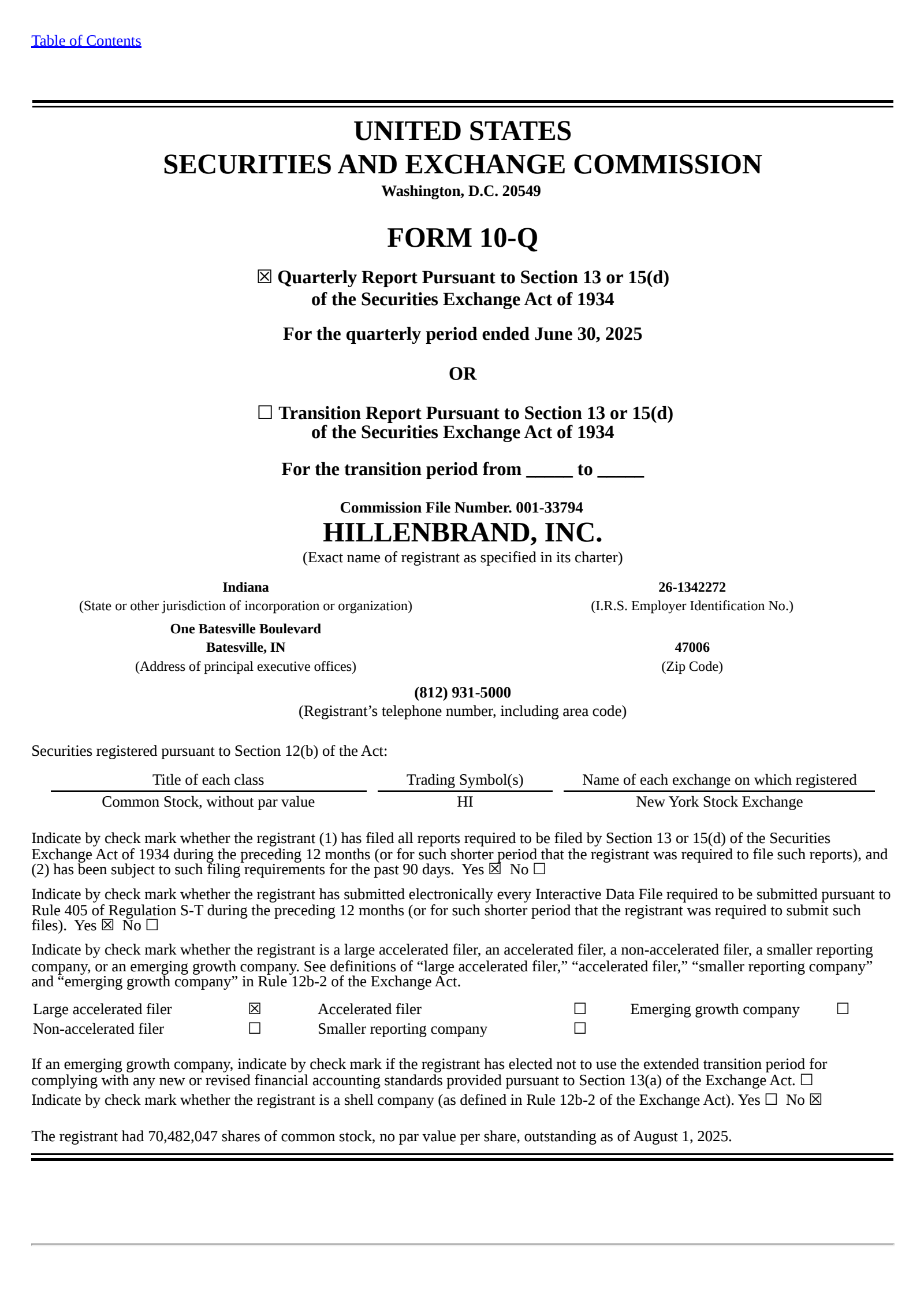 Hillenbrand's Q3 2025 Quarterly report