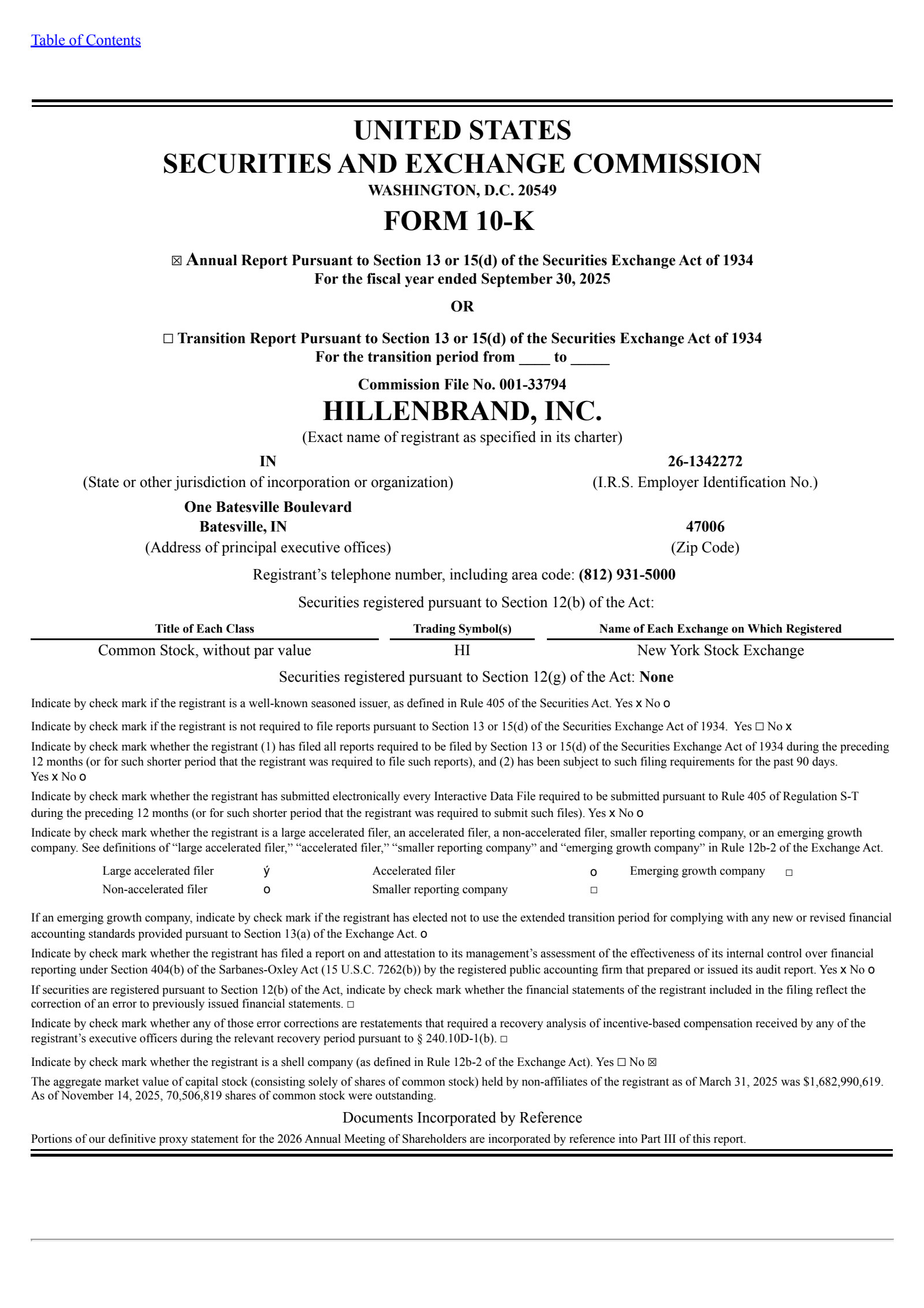 Hillenbrand's Q4 2025 Annual Report