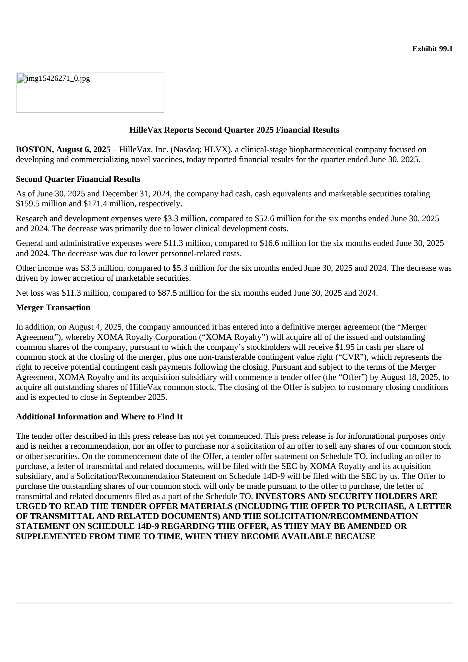 HilleVax's Q2 2025 Press Release
