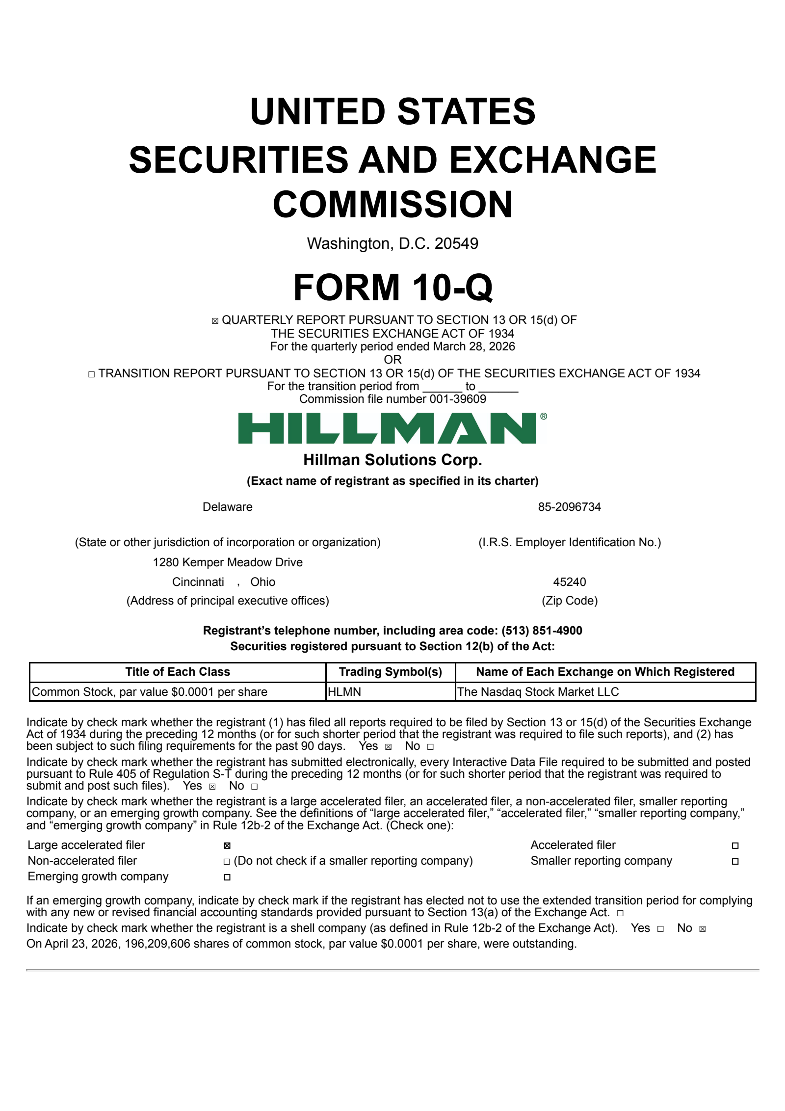 Hillman Solutions' Q1 2026 Quarterly report