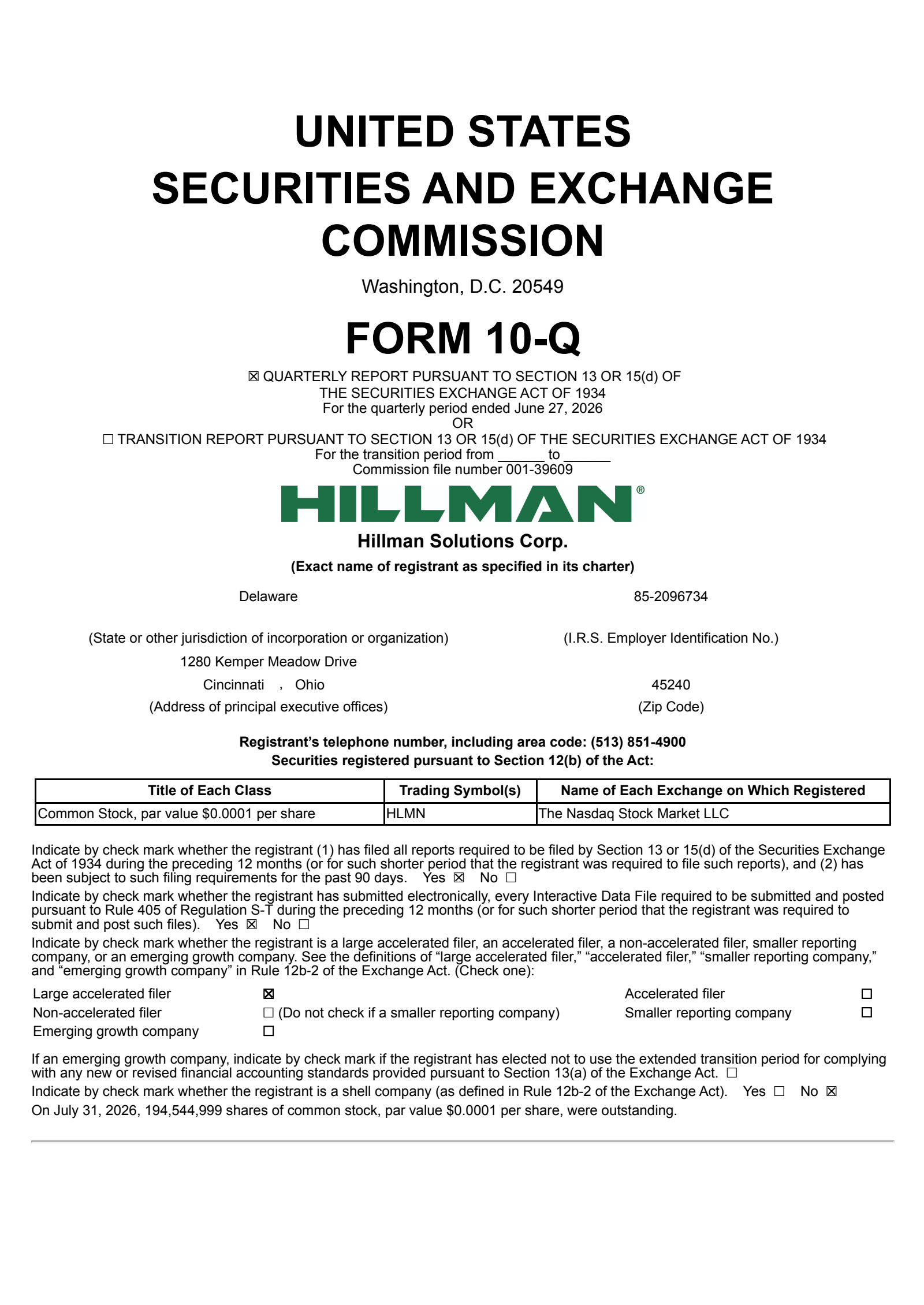 Hillman Solutions' Q2 2026 Quarterly report