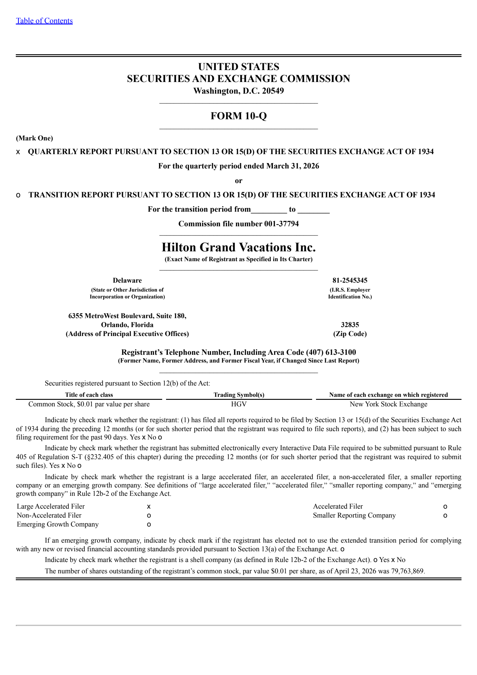 Hilton Grand Vacations' Q1 2026 Quarterly report