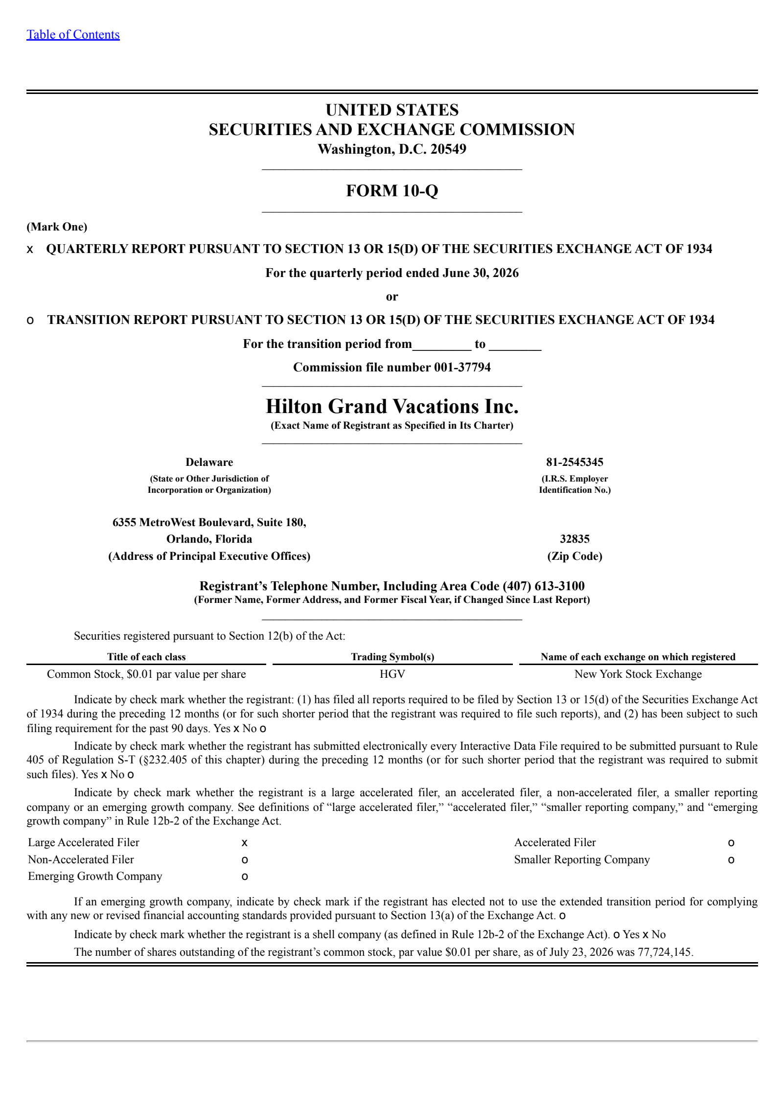 Hilton Grand Vacations' Q2 2026 Quarterly report